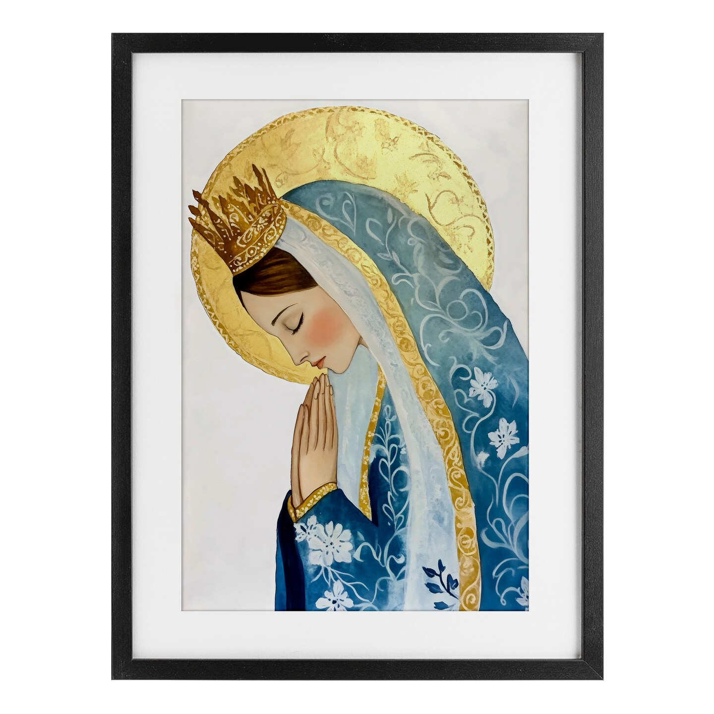 Stupell Industries Mother Mary Religious Portrait Framed Print Under Glass, design by Petal Prints Design