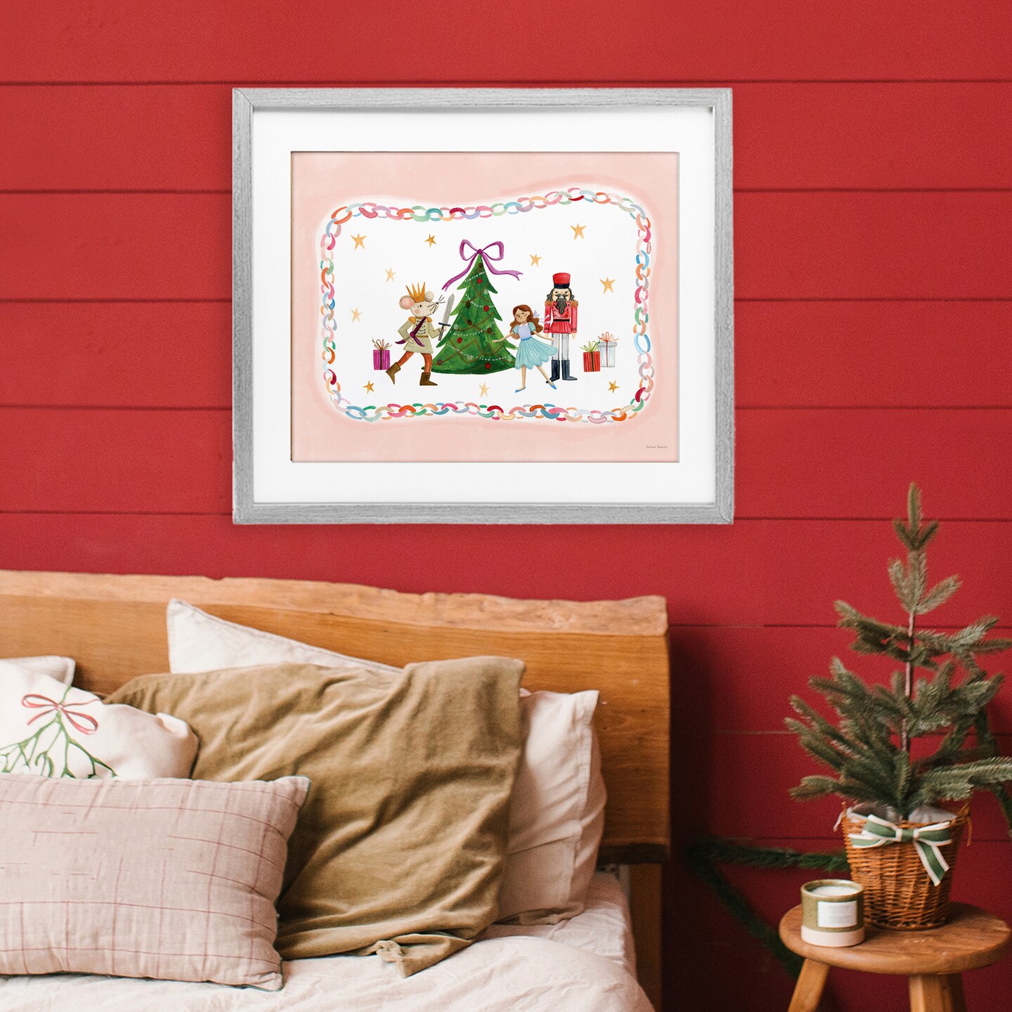 Stupell Industries Festive Characters & Christmas Tree Framed Print Under Glass, design by Rachel Nieman
