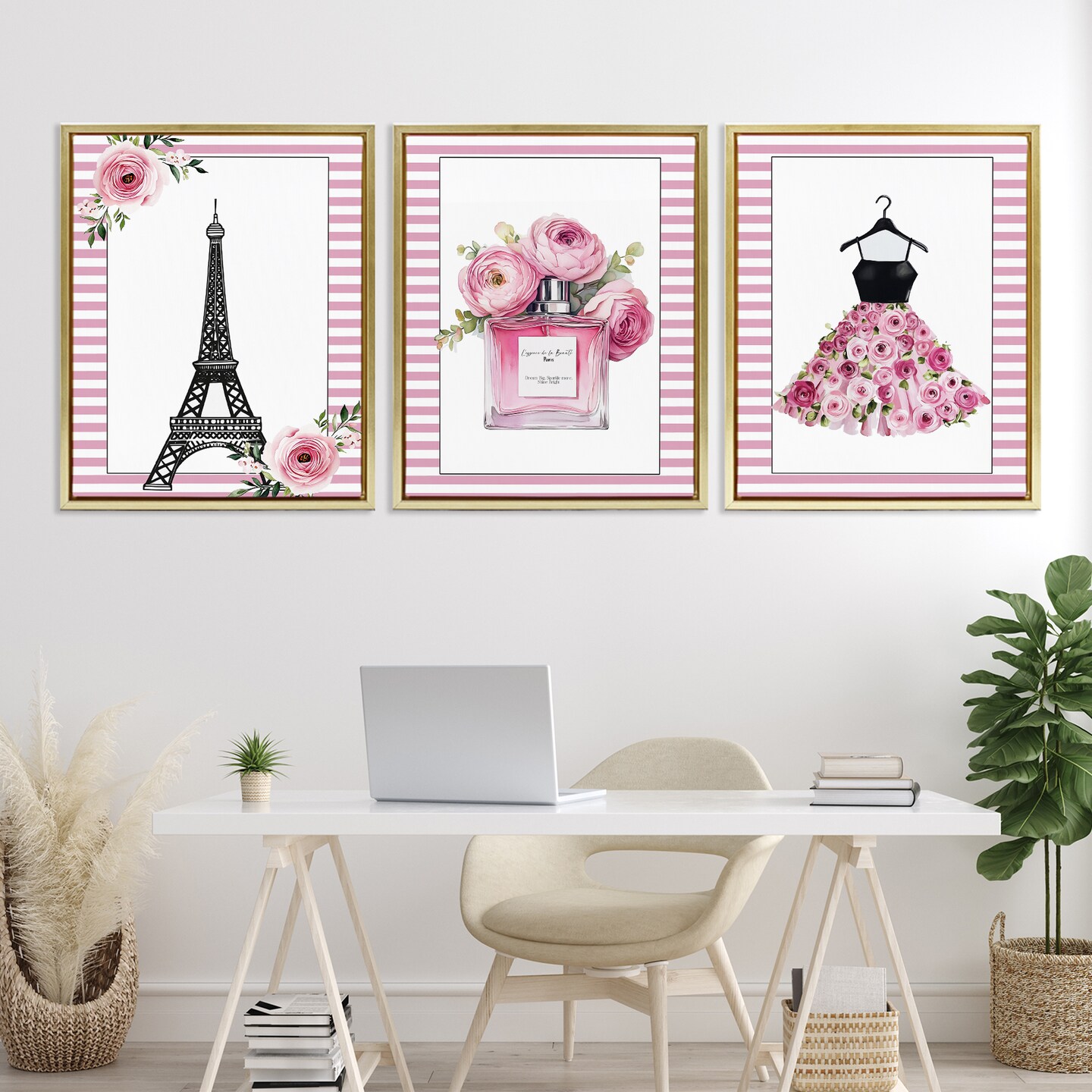Stupell Industries Parisian Glam with Stripes 3pc Floating Frame Set, design by Christine Simpson Art