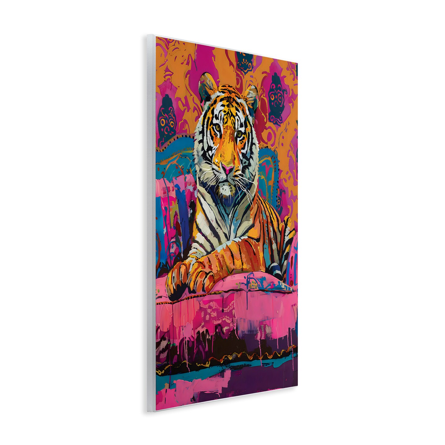 Stupell Industries Lounging Tiger over Orange Pink Wall Plaque, design by LSR Design Studio