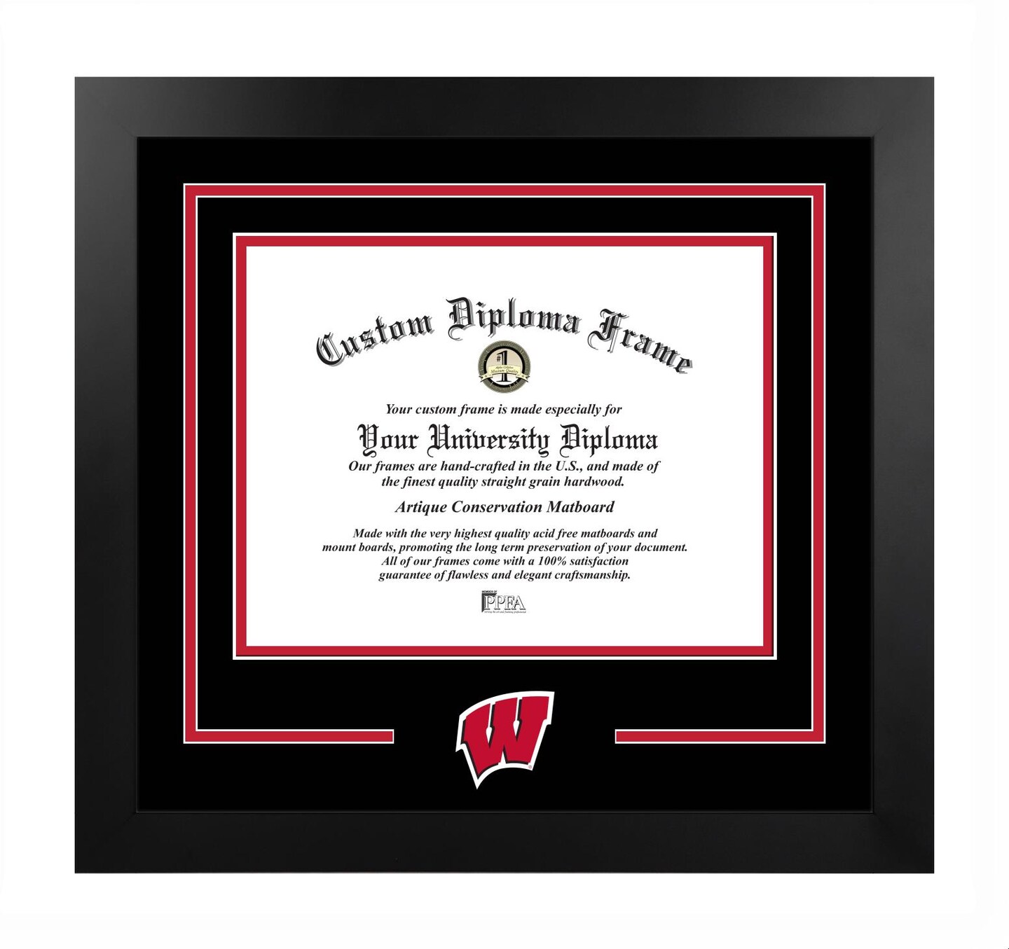 Wisconsin Badgers 10w x 8h Spirit Diploma Manhattan Black Frame with Bonus Campus Images Lithograph (value savings $59)