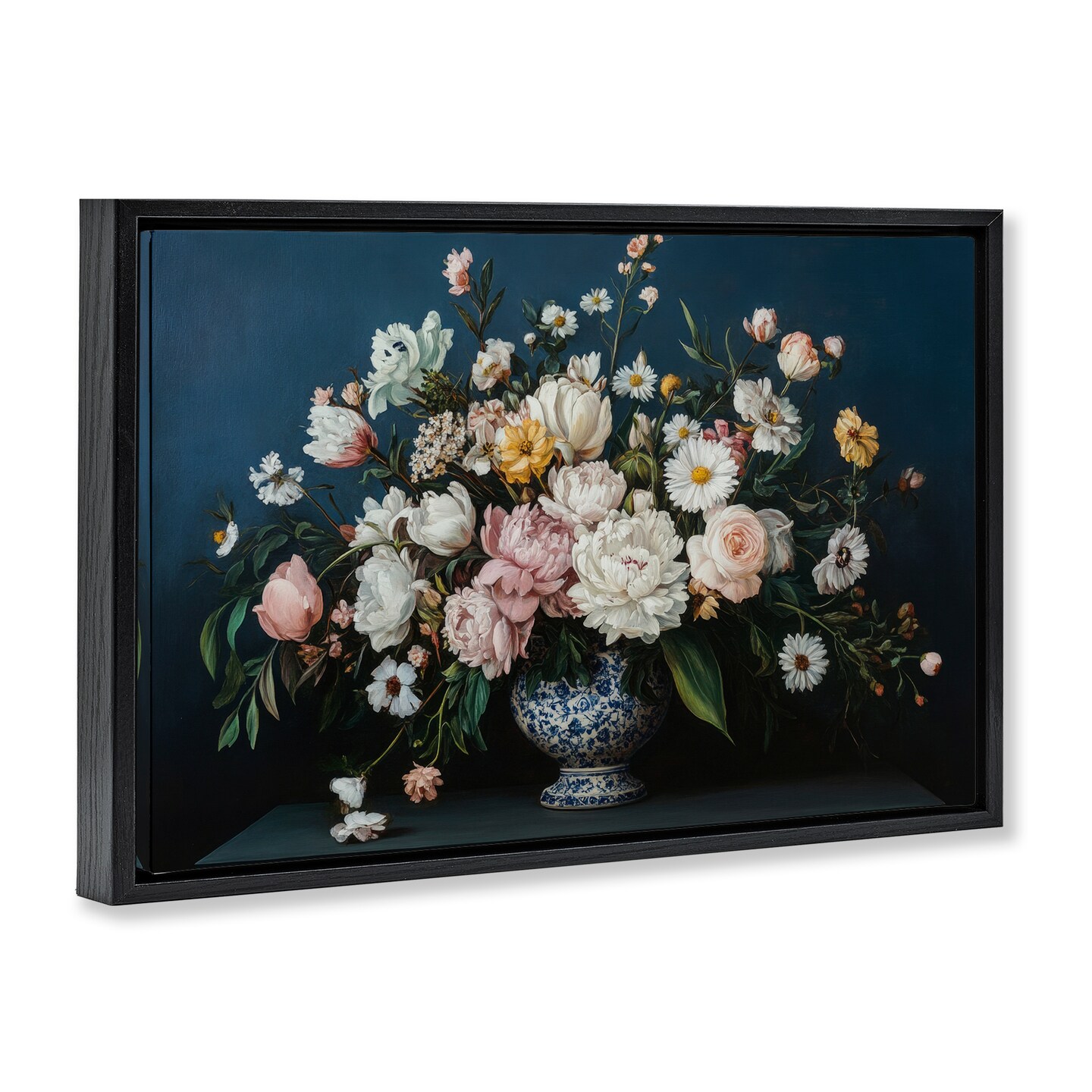 Stupell Industries Moody Blue Floral Vase Floating Frame, design by Petal Prints Design