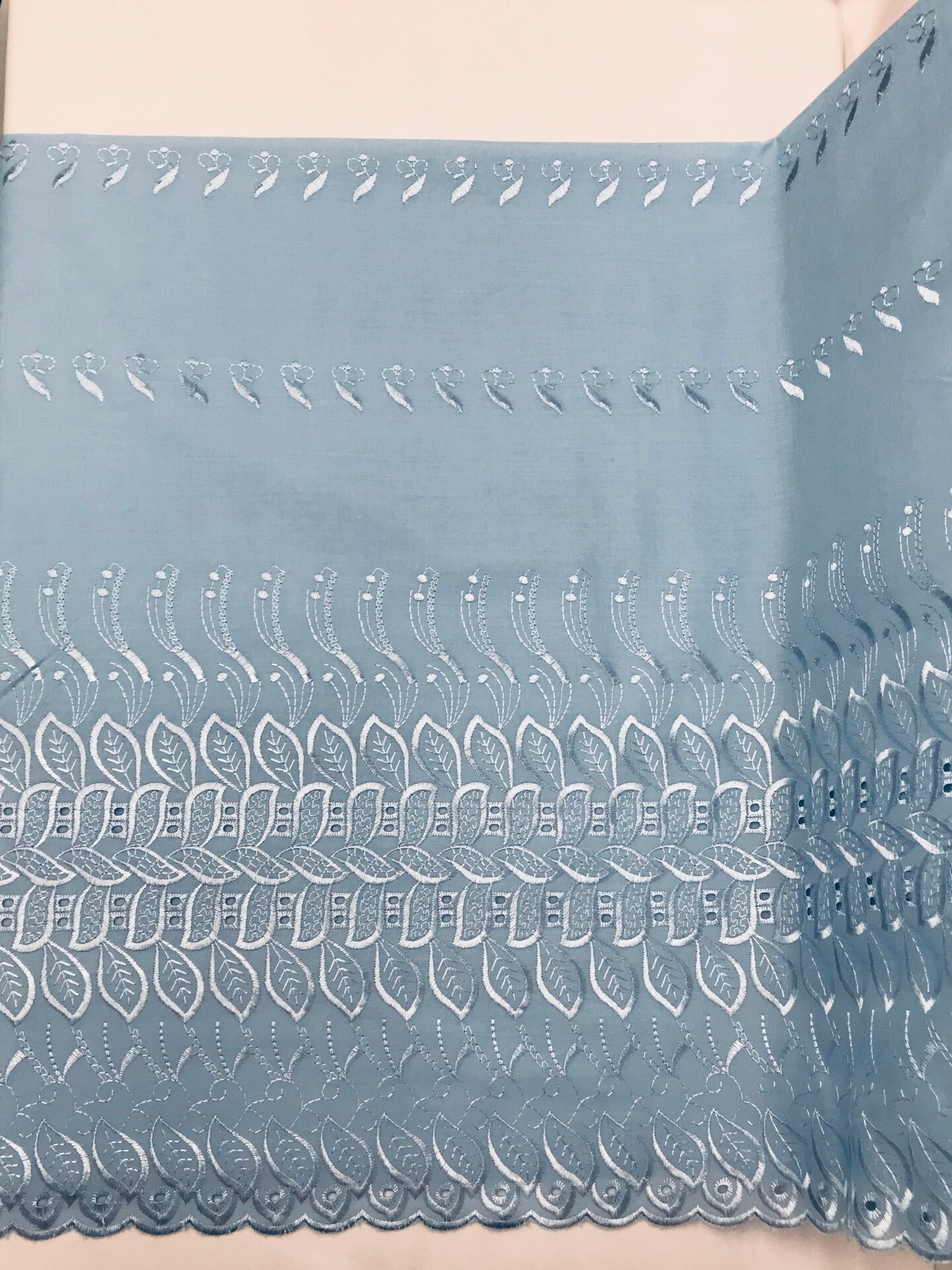 1 Yard Baby Blue Single Border Embroidered Eyelet Fabric 80% Polyester 20% Cotton 43/44 Wide