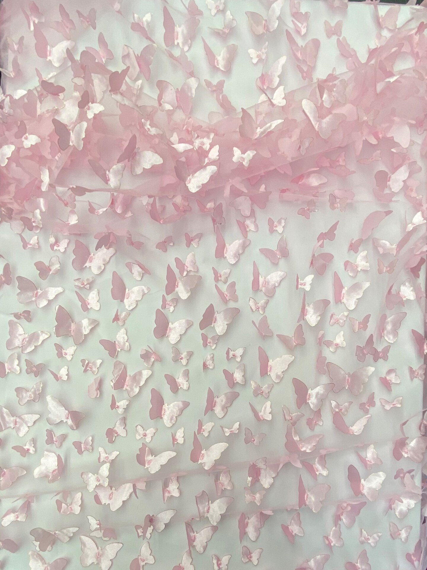 1 Yard Light Pink 3D Butterfly Mesh Fabric with Satin Appliqué 54″ Wide