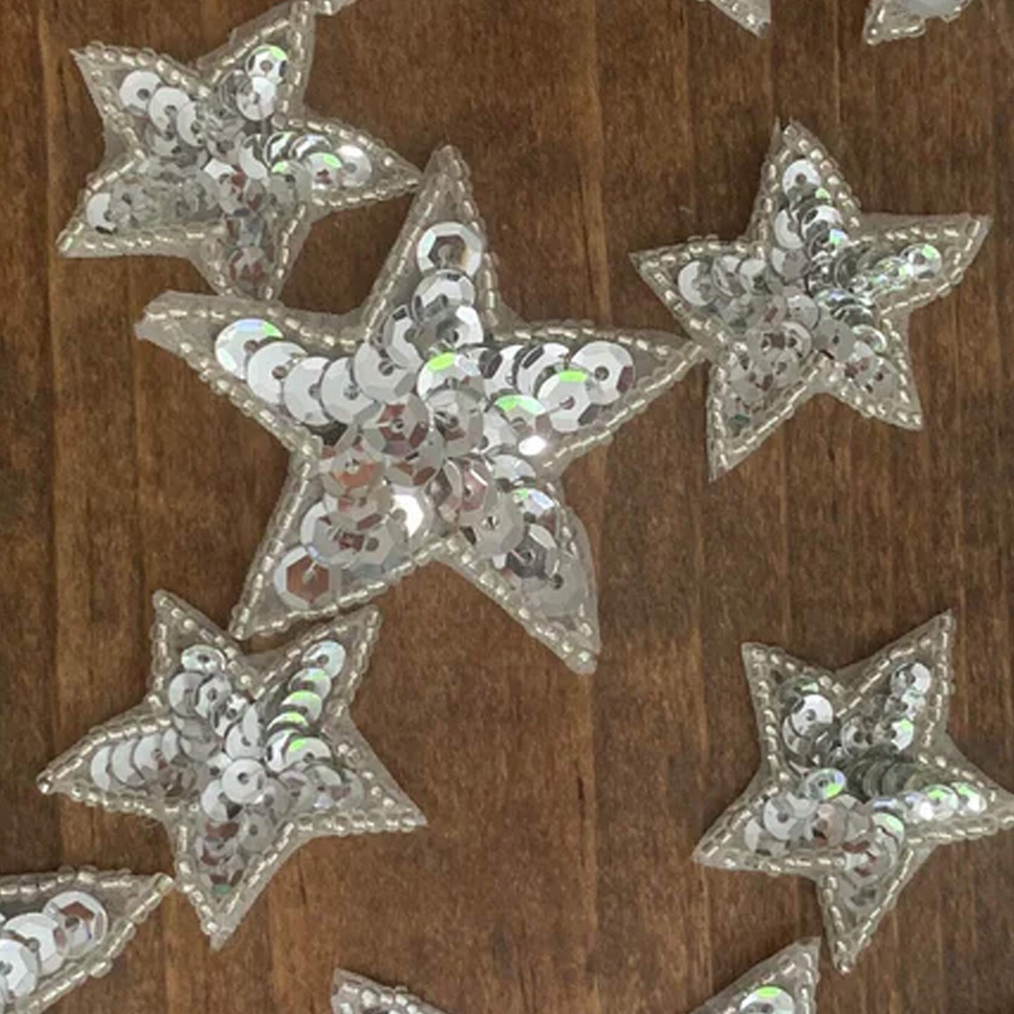 5 Medium 2.25" Silver Star Sequin Beaded Iron On Patches for Crafts Clothing Embellishments