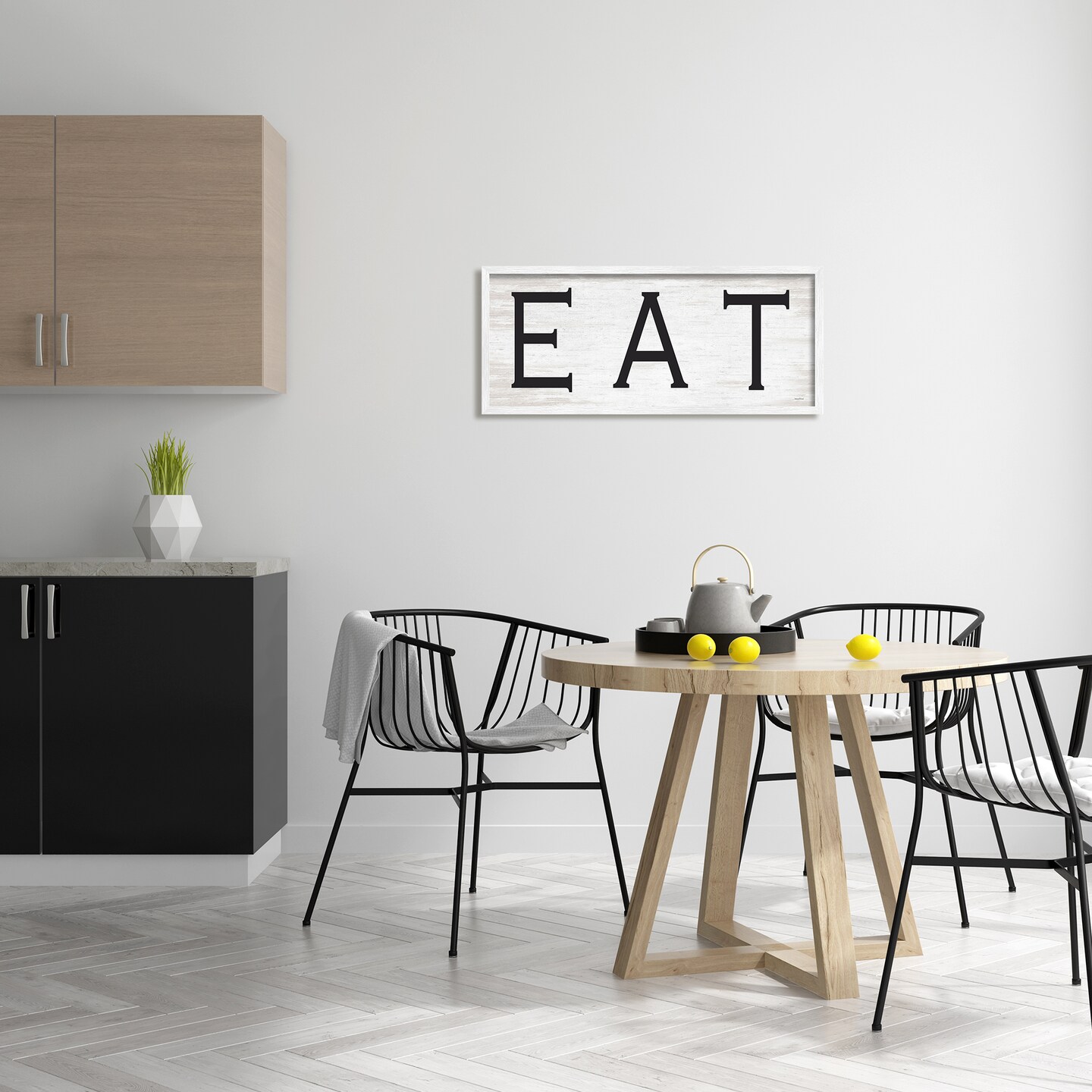 Stupell Industries EAT Farmhouse Kitchen Sign Soft Distressed Pattern Framed Giclee Design By Lettered and Lined