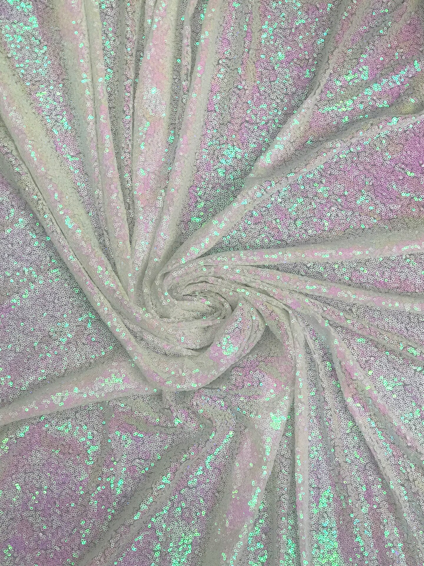 1 Yard Iridescent Unicorn White Sequin Fabric Polyester Shimmering Glitz 52/54 Inches Wide