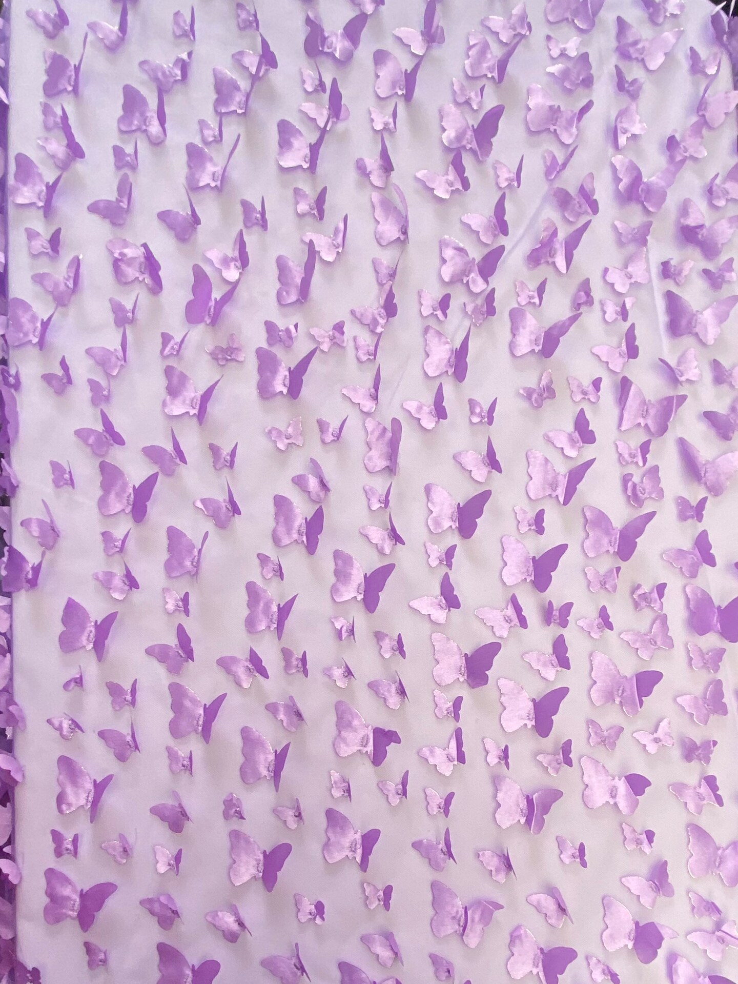 1 Yard Lilac 3D Butterfly Stretch Mesh Delicate Satin Appliqu&#xE9; Fabric for Dresses &#x26; Fantasy Costumes 54 Inch Wide