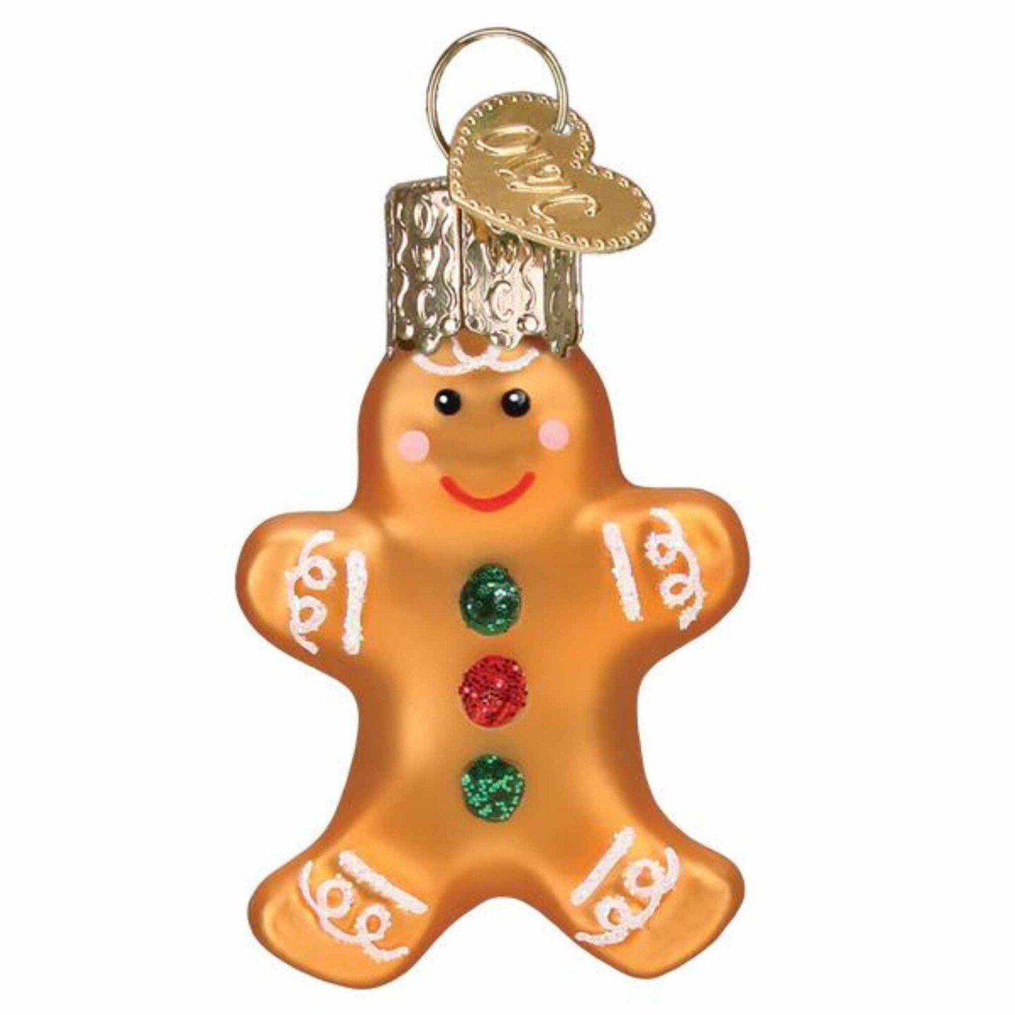 Old World Christmas 2.0 Inch Mini Gingerbread Man Christmas Tree Ornament , Gumdrops Series Green Hook
