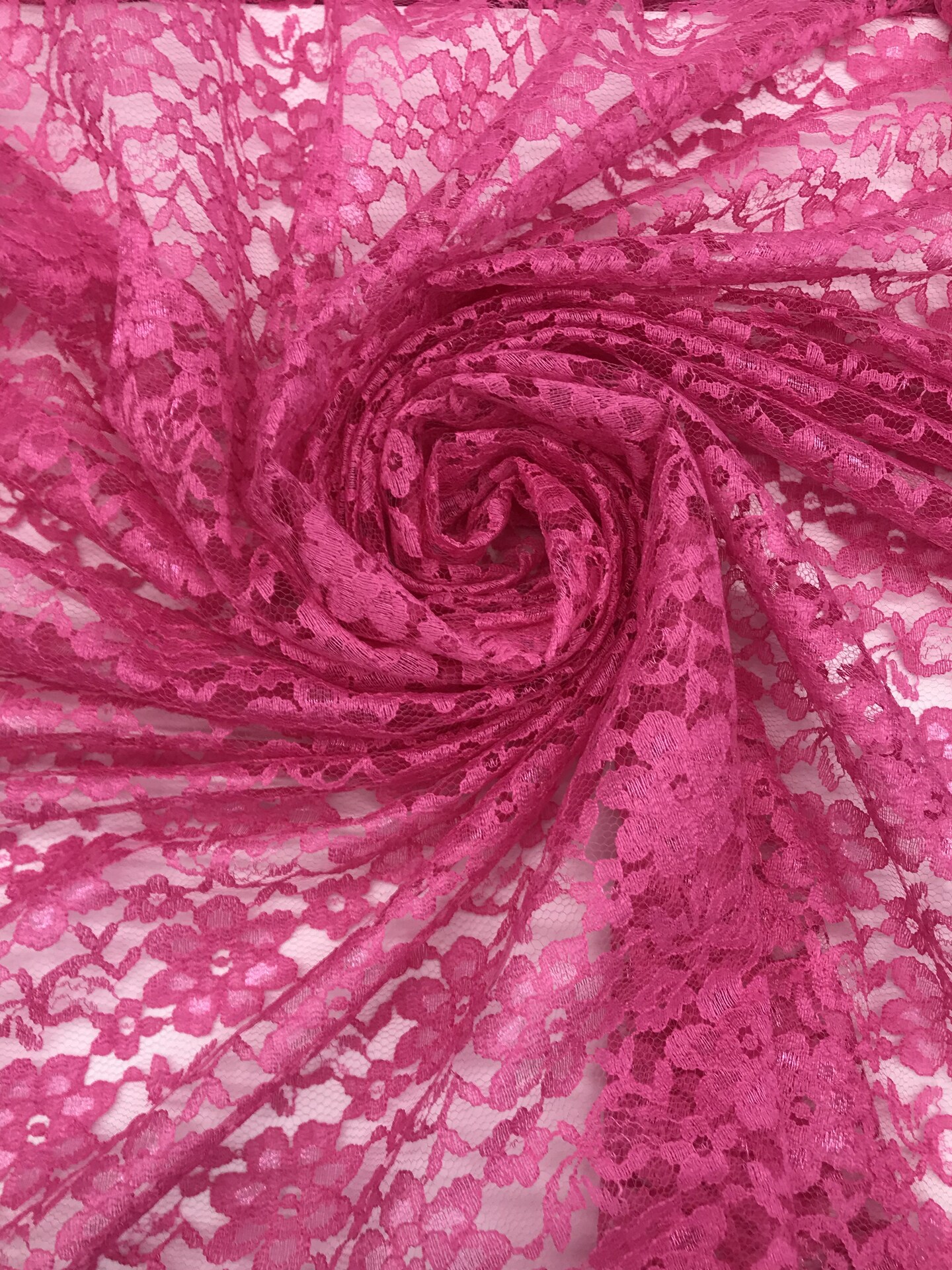 1 Yard Hot Pink Rachelle Lace Fabric Bold Sheer Floral Lace for Apparel, Decor & Crafts 58″-60″ Wide