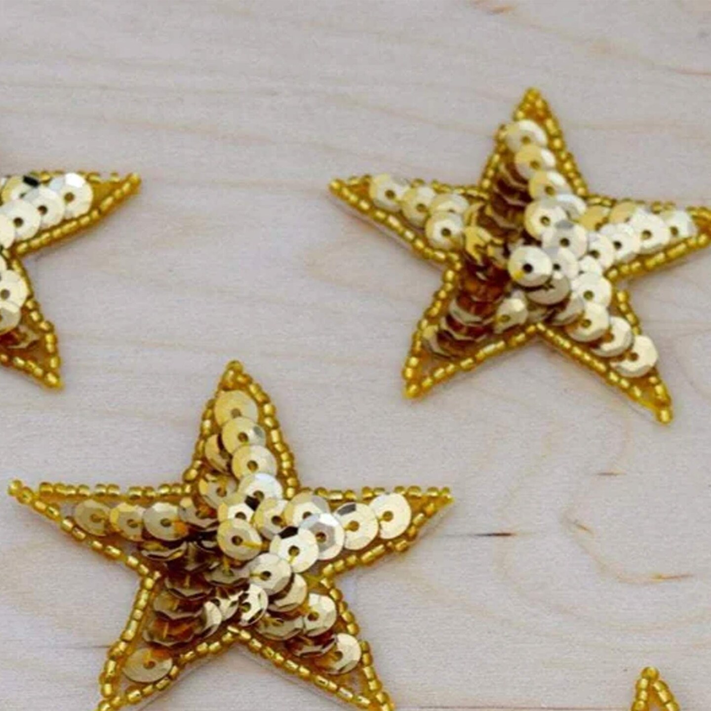 5 Small 2&#x22; Gold Star Sequin Beaded Iron On Patches for DIY Clothes Headbands Gift Wrapping
