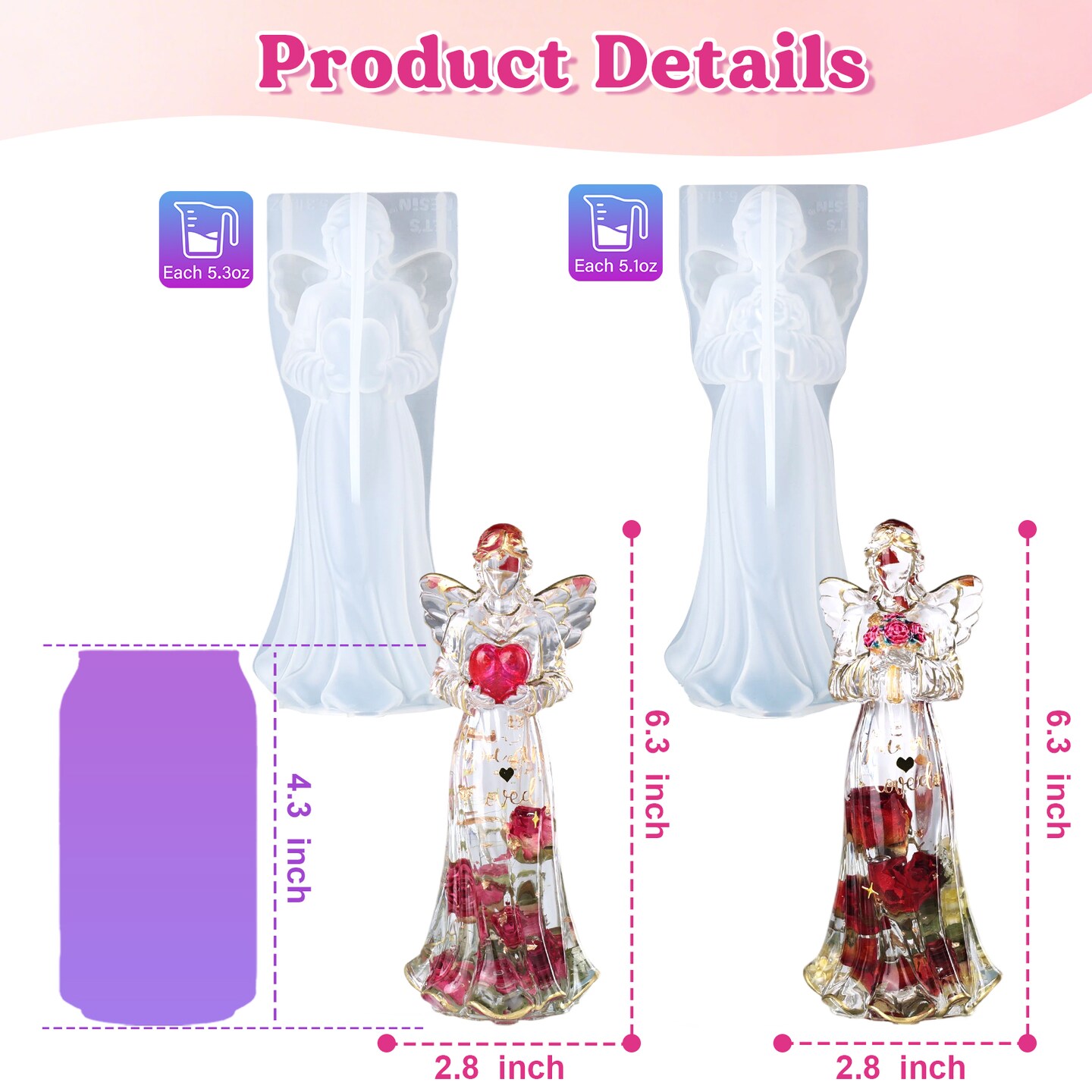 LET'S RESIN 2pcs Angel Figurines Resin Molds, Angel Silicone Molds for Preserved Flowers, DIY Resin Art, Gift for Woman-Retirement/Mother's Day