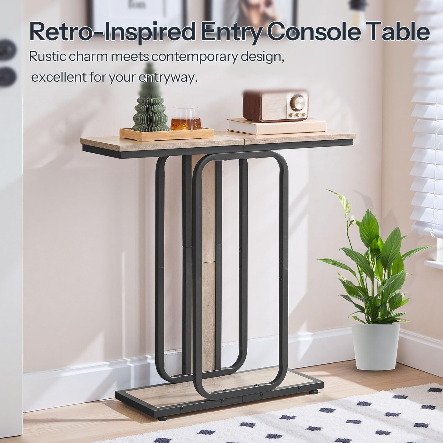 Industrial Narrow Accent Table with Sturdy Metal Frame, Rustic Entryway Table