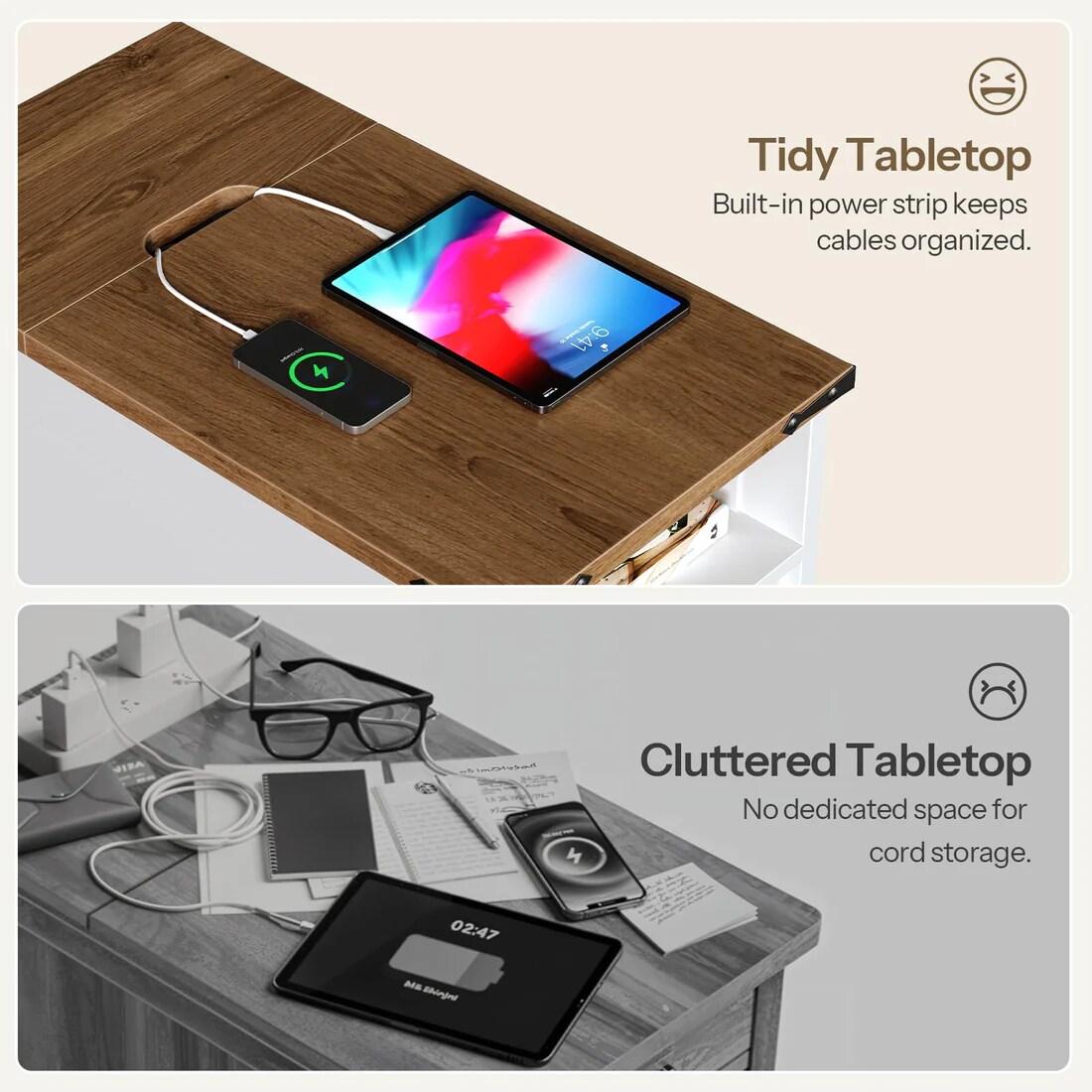 Nightstand with Charging Station Cabinet Storage Side Table White