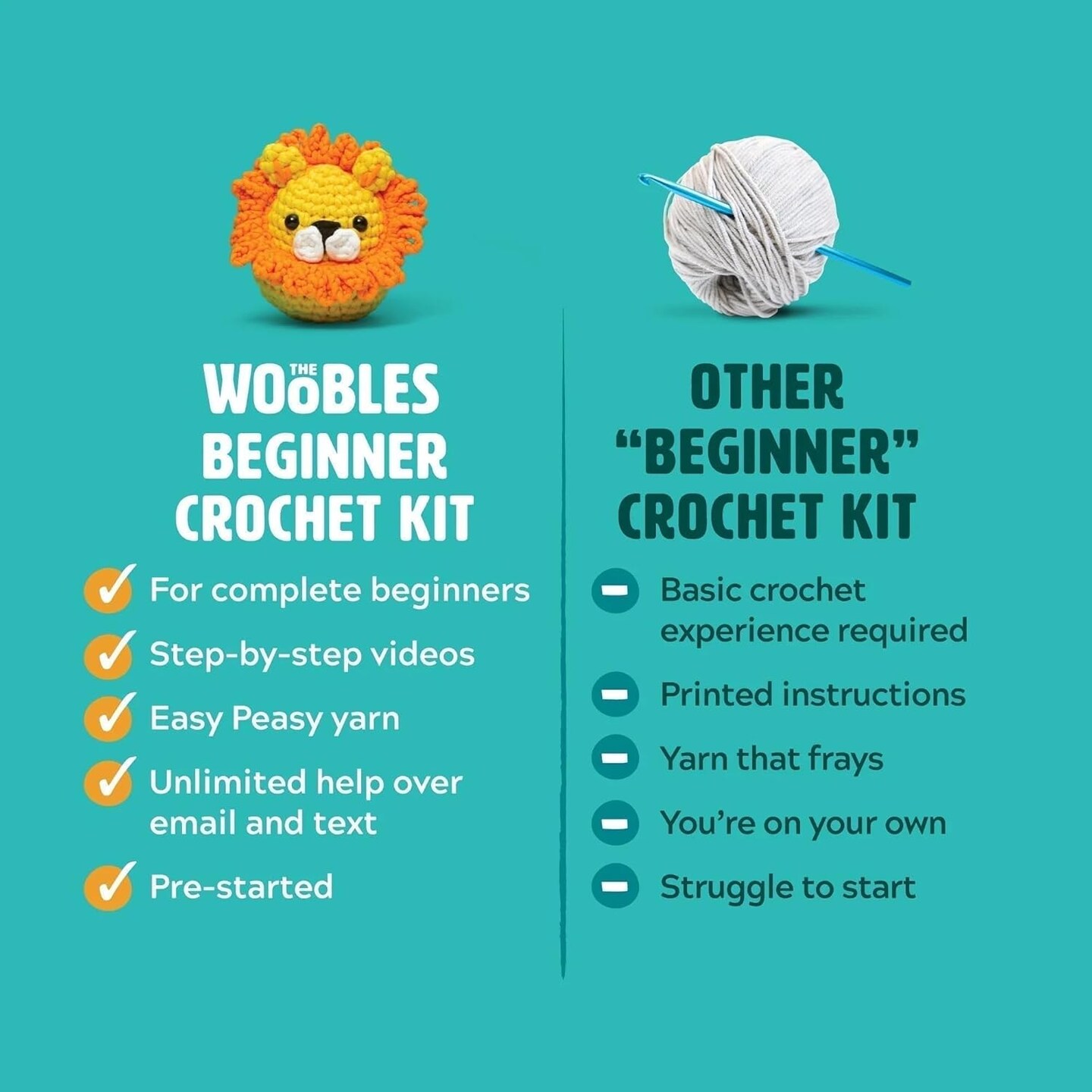 The Woobles Beginners Crochet Kit with Easy Peasy Yarn as seen on Shark Tank - with Step-by-Step Video Tutorials - Snoopy