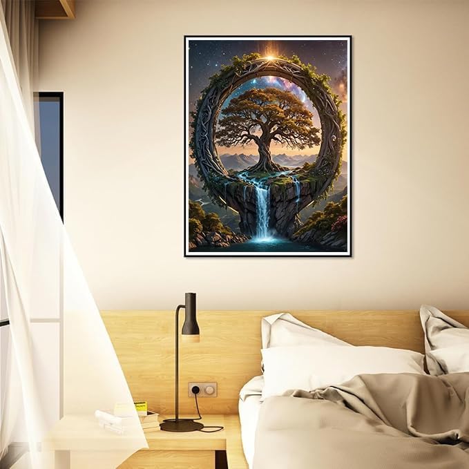 Tree of Life Diamond Art Kits for Adults - 5D Round Drill Diamond Painting Kits, DIY Font of Life Diamond Painting Gem Art, Crystal Waterfall Diamond Art Painting for Home Decor Walls Gifts 12X16Inch