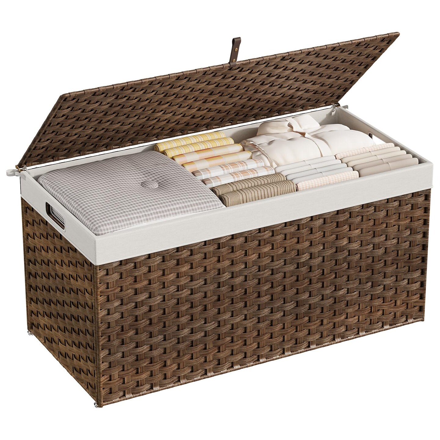 Brown Rattan Storage Basket 200L Large Woven Laundry Bin with Lid Handles
