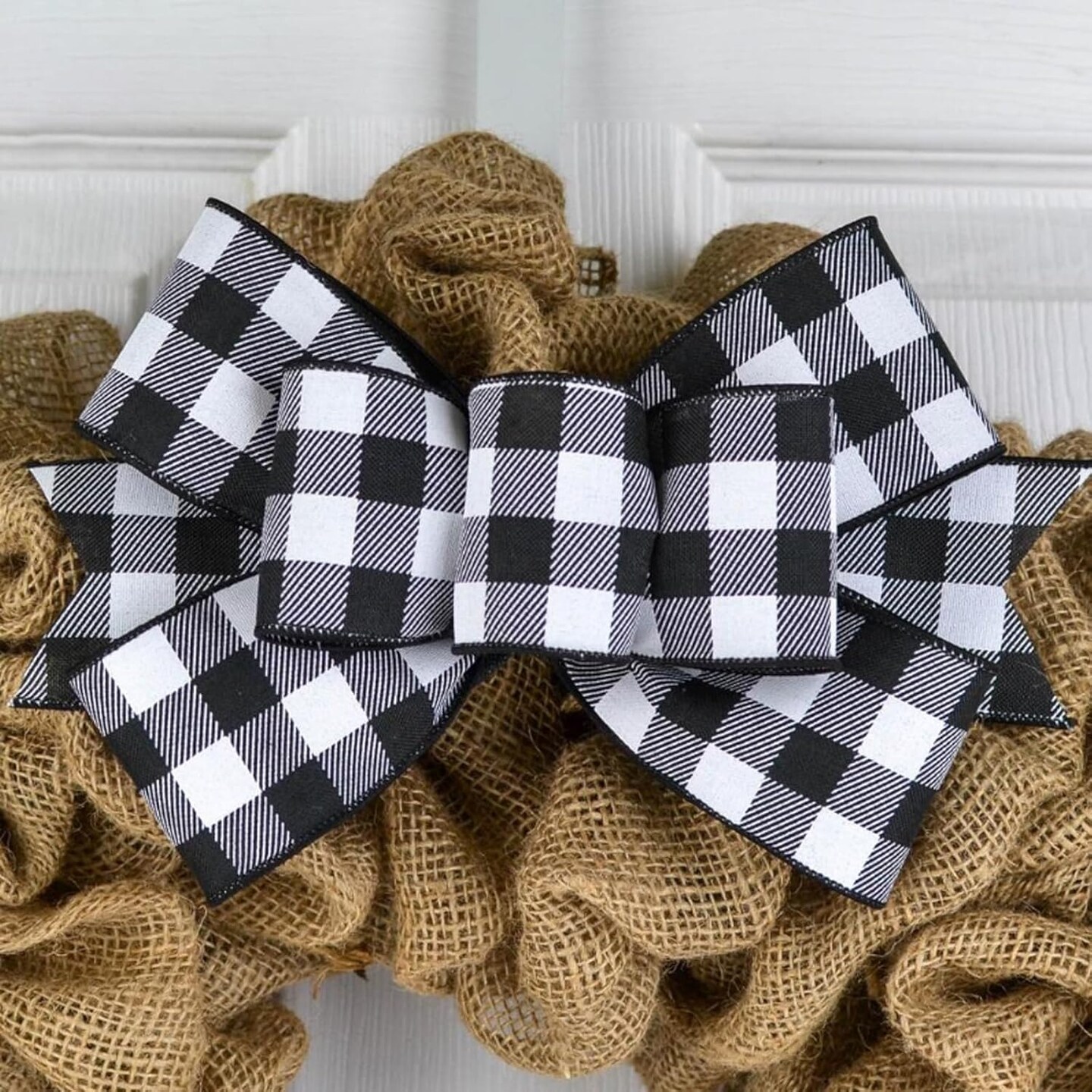 Farmhouse Buffalo Plaid Ribbon Wired, Black White Gingham Fabric Ribbon Checkered Ribbons for Bow Wreath Supplies Gifts Wrapping DIY Crafts Party Home Decor Baby Shower Birthday, 2.5" x 10 Yards