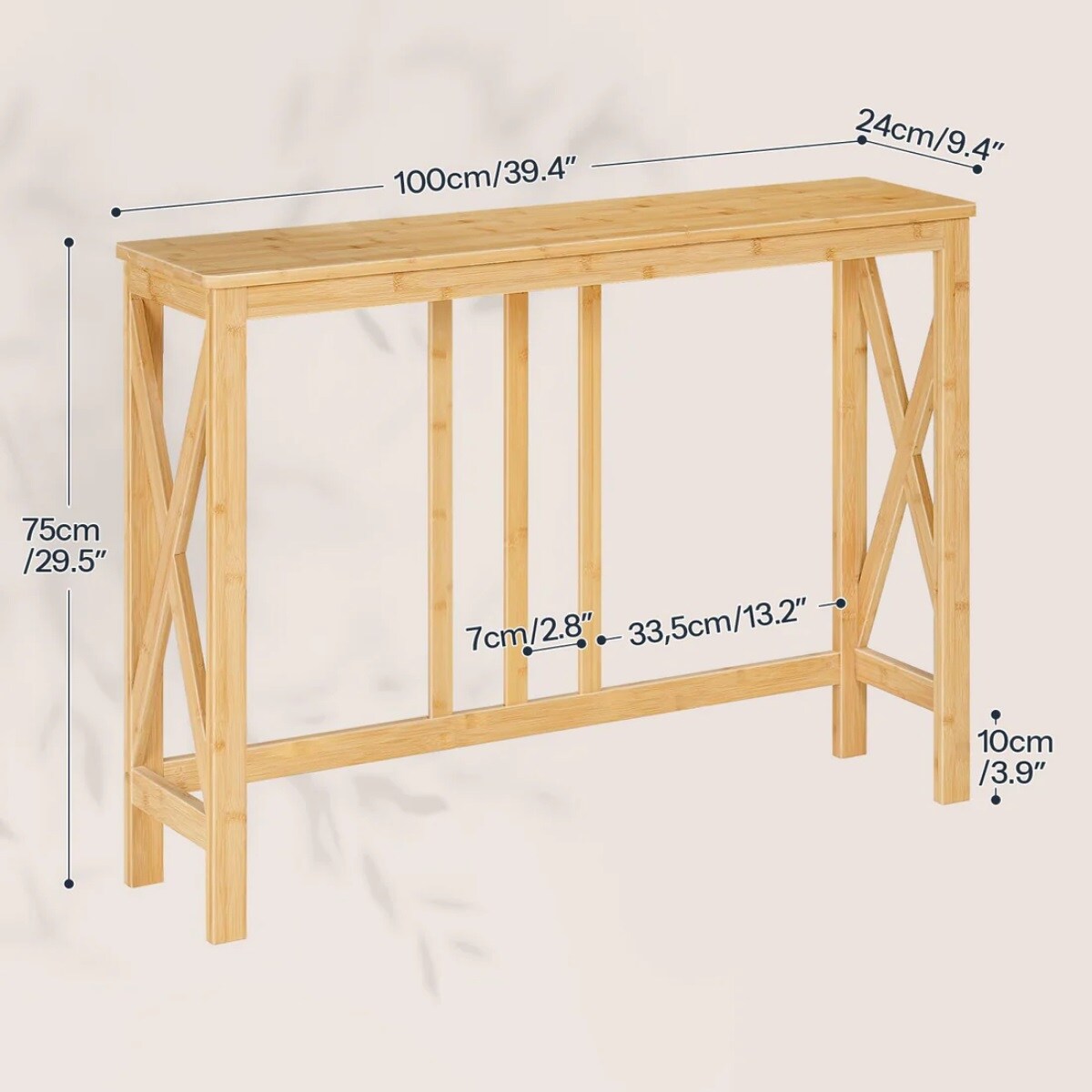 Narrow Wicker Console Table with Sturdy X-Brace, Modern Accent Table