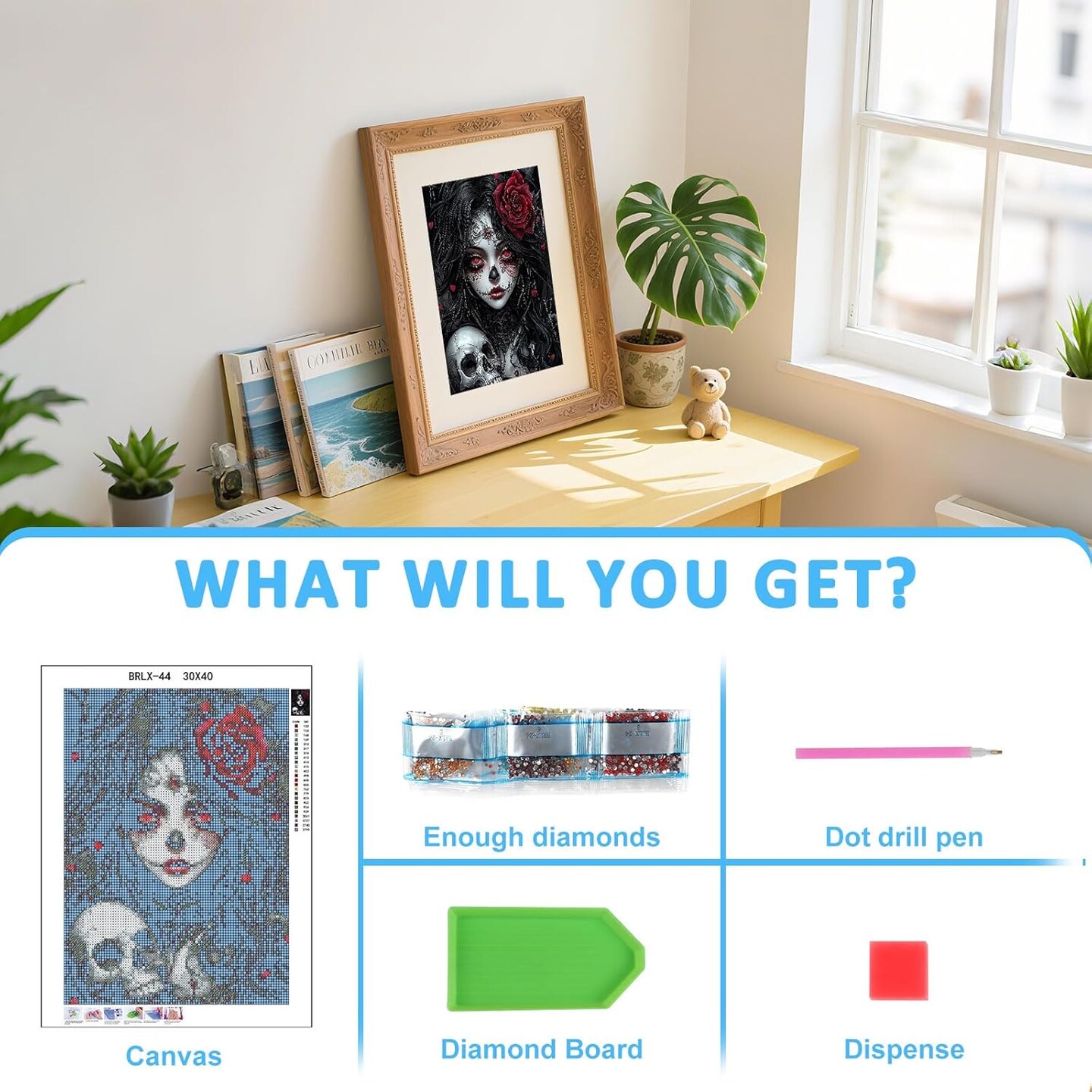 Gothic Skull Diamond Painting Kit for Adults – 12x16" 5D Full Drill DIY Diamond Art, Beginner-Friendly Halloween Gem Painting for Home Wall Decor