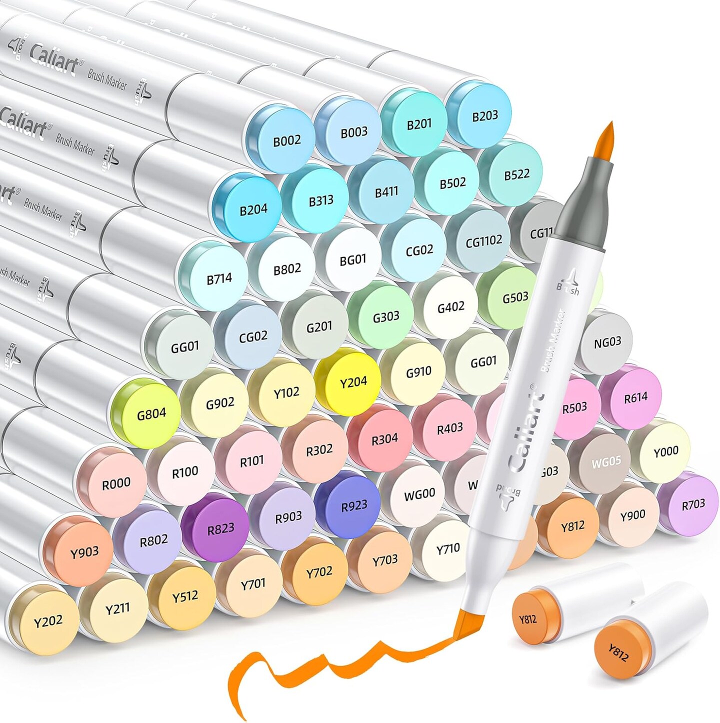 Pastel Alcohol Markers Brush Tip 61 Colors, Dual Tip Chisel & Brush Set Permanent Art Markers with Case for Artists Adult Coloring Books Illustration Drawing Supplies Gifts, Colorless Blender