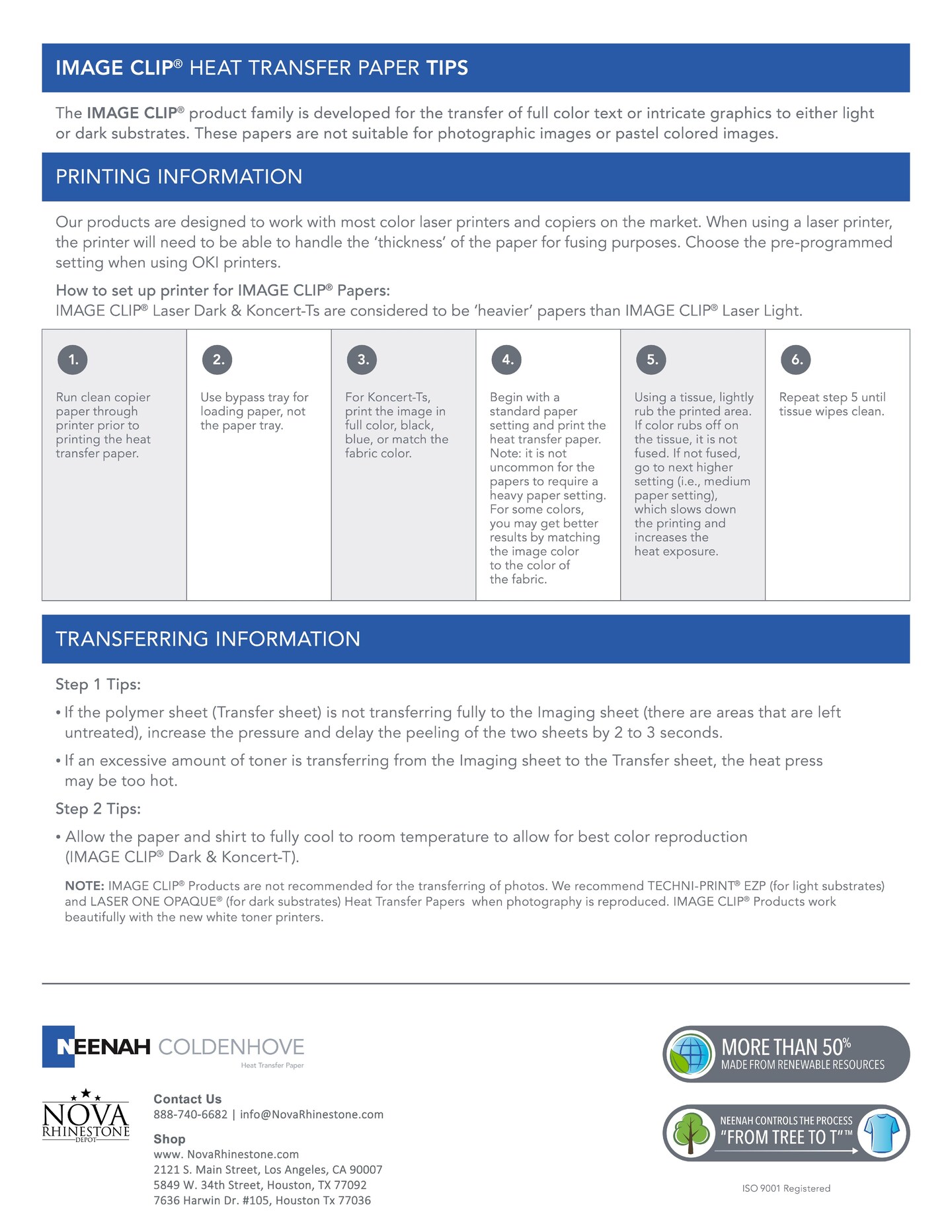 Neenah ImageClip Koncert Ts - Transfer paper for Laser Printer / Dark Colored Garments Sheets 8.5"x11" Made in USA