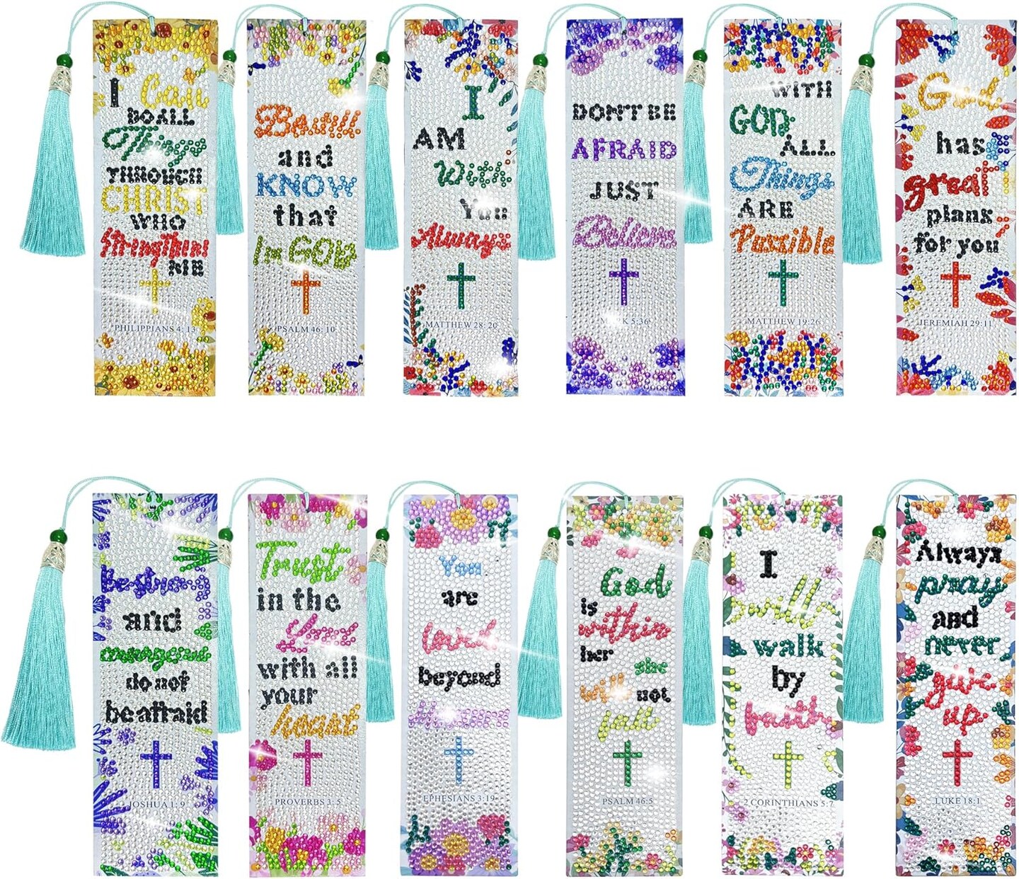 12Pcs Christian Bible Verse Diamond Painting Bookmark Kit for Adults