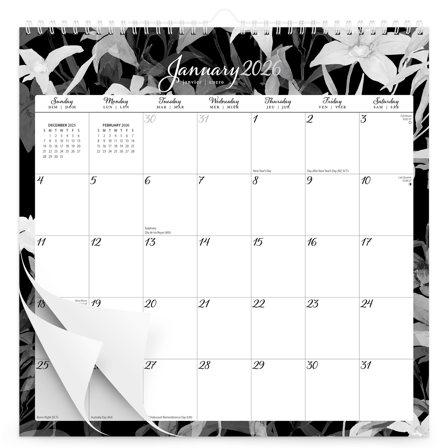 Pen & Ink | 2026 12 x 12 Inch (Hanging) Monthly Square Wire-O Calendar | Sticker Sheet