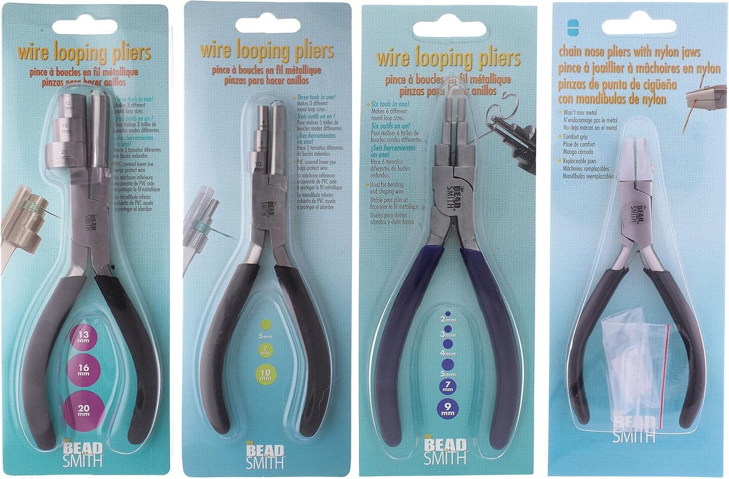 The Beadsmith Wire Working Combo &#x2013; 3 Different Wire Wrapping Bending Pliers and Double Nylon Jaw Chain Nose Pliers &#x2013; Use to Create Loops, Jump Rings &#x26; Protect Wire While Jewelry Making &#x2013; 4 Piece Set