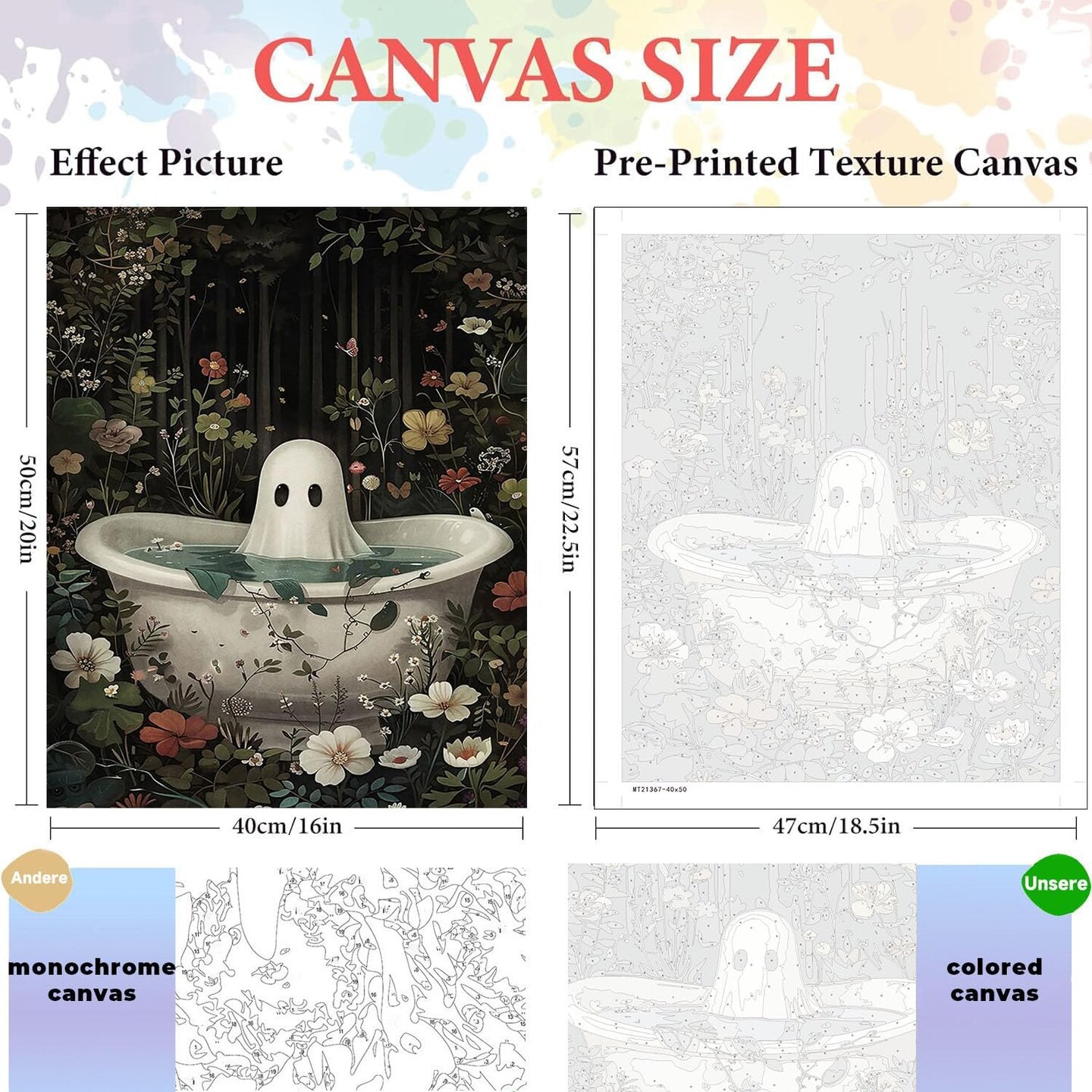 Ghost Paint by Numbers Kit for Adults – 16x20 inch Halloween Canvas Painting Kit with Acrylic Paints & Brushes, Spooky DIY Wall Decor for Home, Bedroom, and Holiday Gift (MT21367)