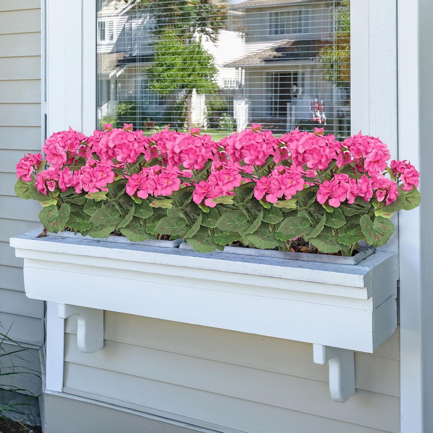 2 Bundles Artificial Red Geranium Flowers – UV-Resistant Silk Faux Plants for Outdoor & Indoor Garden, Porch, Window Box, Home, Wedding, and Patio Décor (Rose Red)