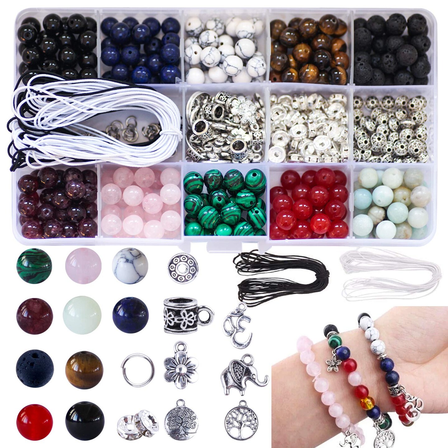 418Pcs Stone Jewelry Making Kit, Crystal Stone Bracelet Making Kit, Crystal Natural Stone Healing Beads for Jewelry Making, Bracelet Making Kits