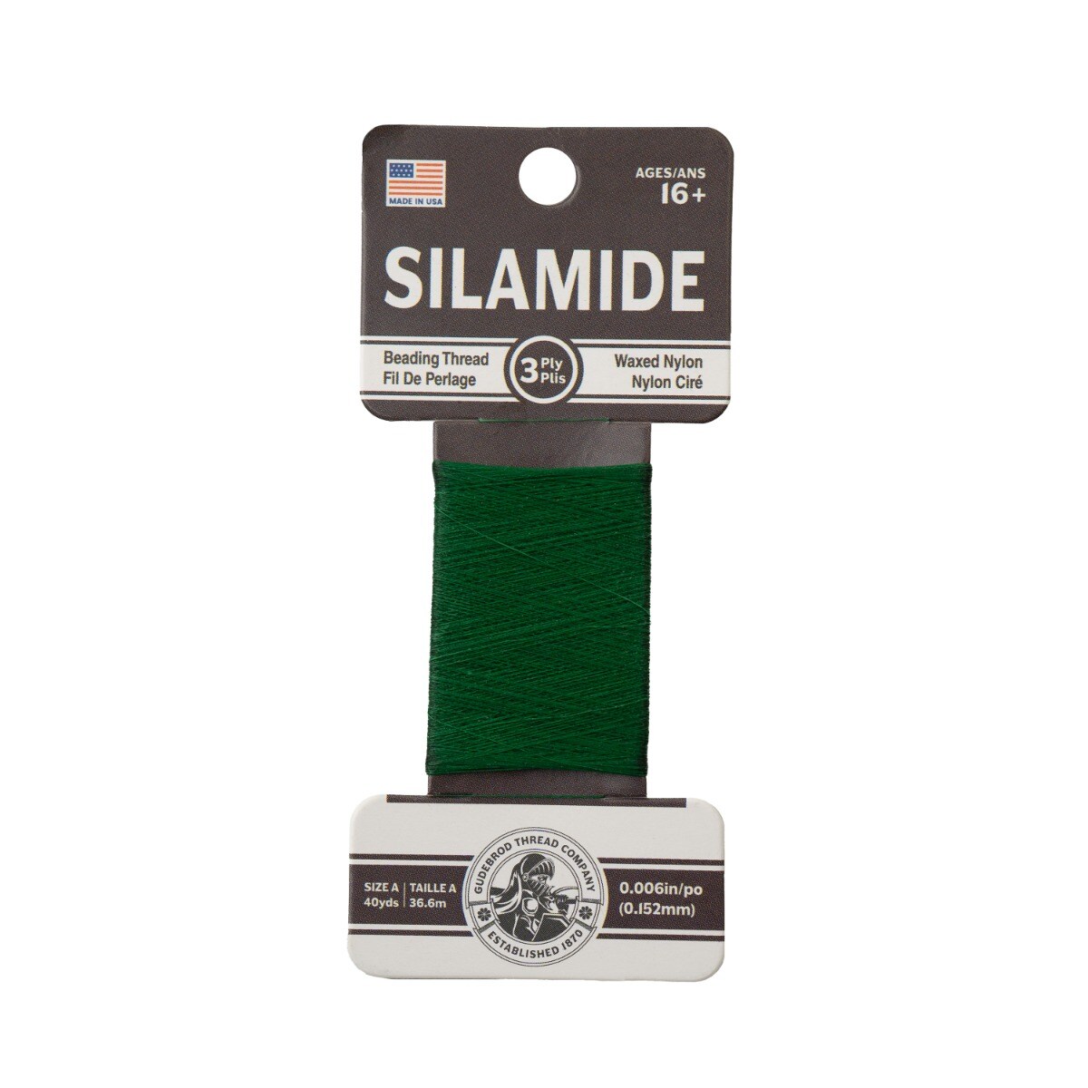 Gudebrod Silamide Size A | Made in USA Waxed Beading Thread, 40yd