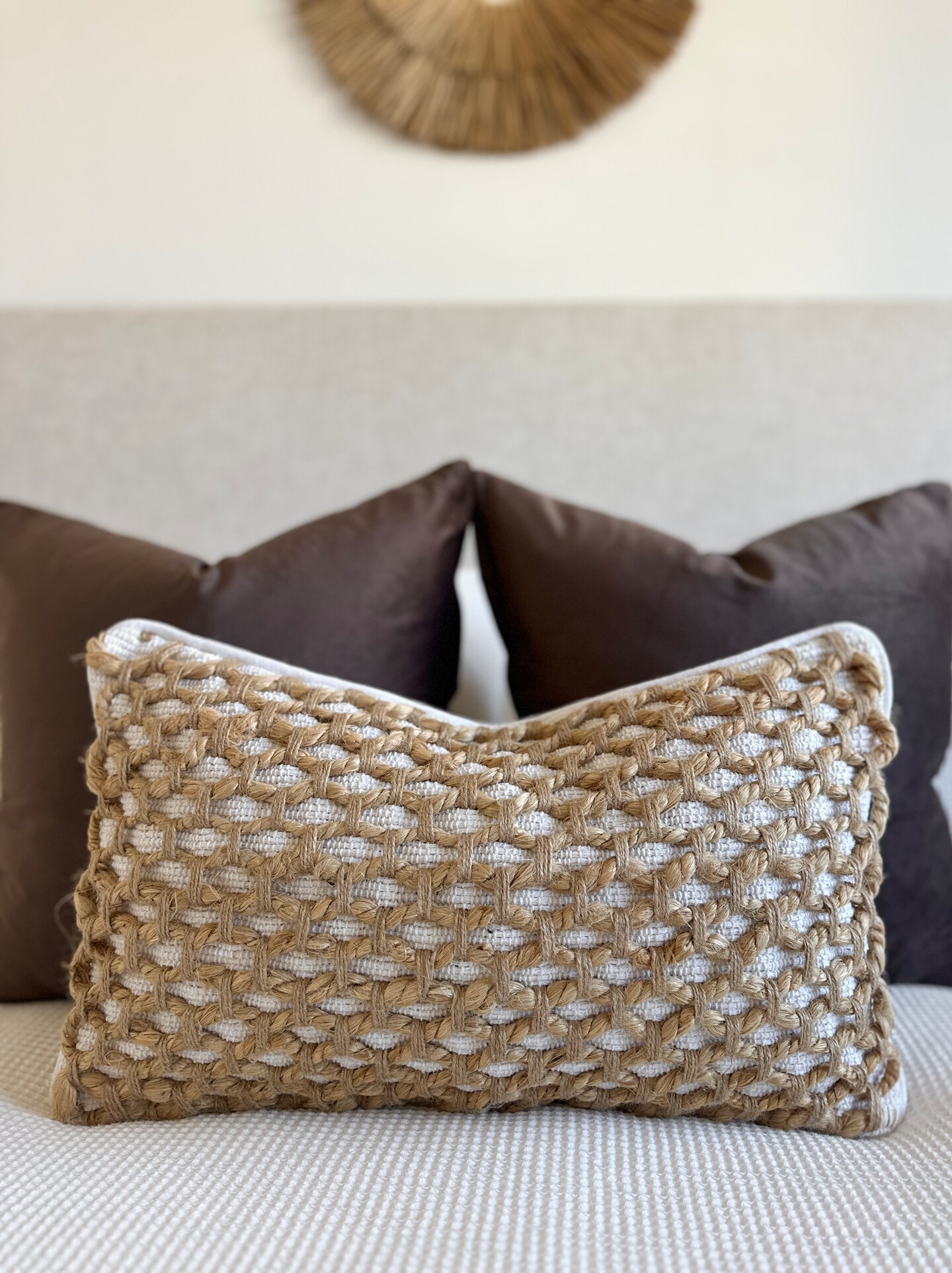 Neutral Textured Lumbar Pillow Cover, 12x20 – Braided Jute Boho Accent