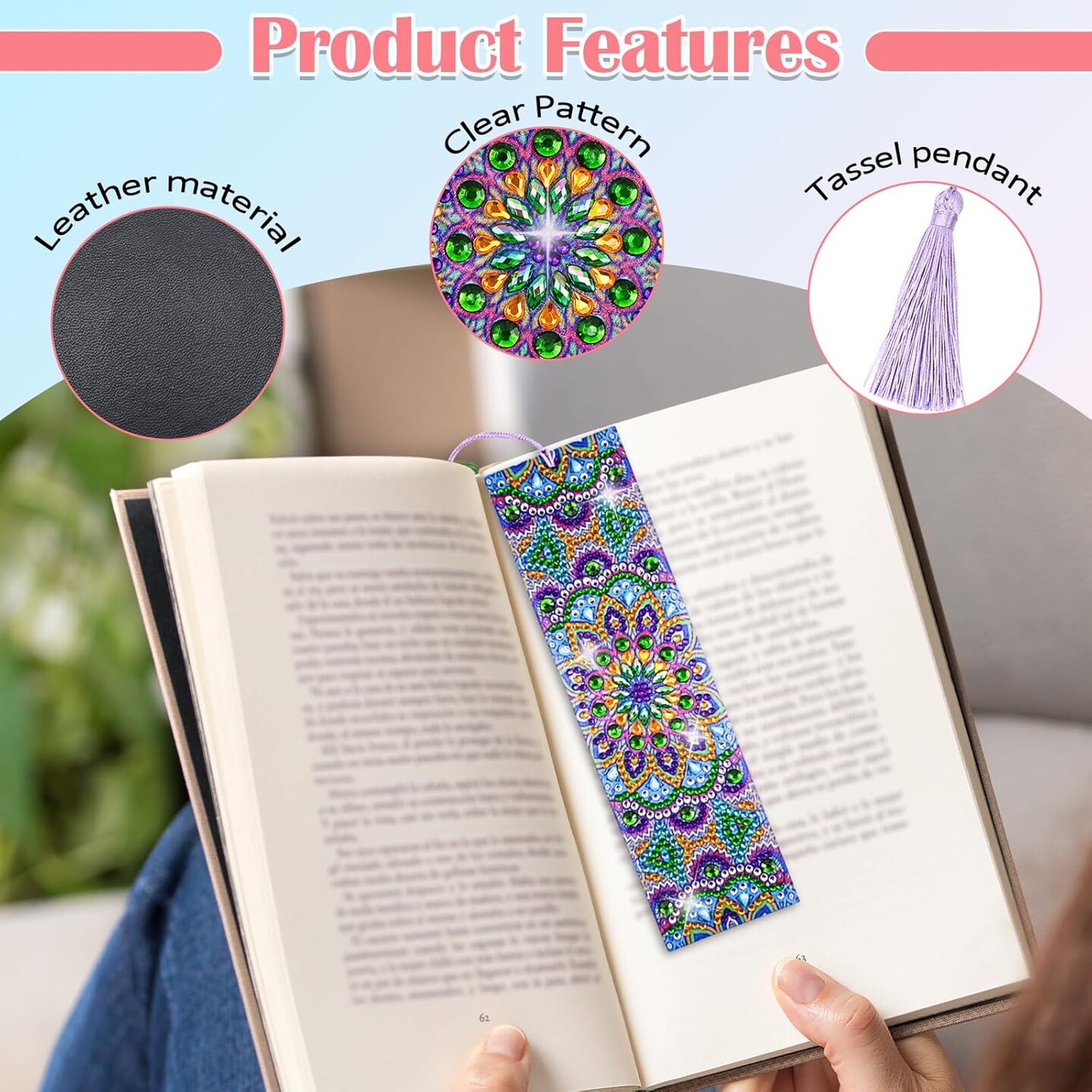 8PCS Diamond Painting Bookmarks – Mandala Leather DIY Kits for Adults & Beginners, Small Diamond Art Bookmarks, Craft Gift for Girls & Book Lovers