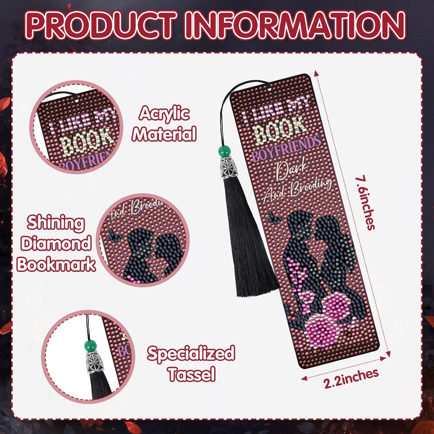 8 Pcs Gothic Dark Romance Diamond Painting Bookmarks Kit