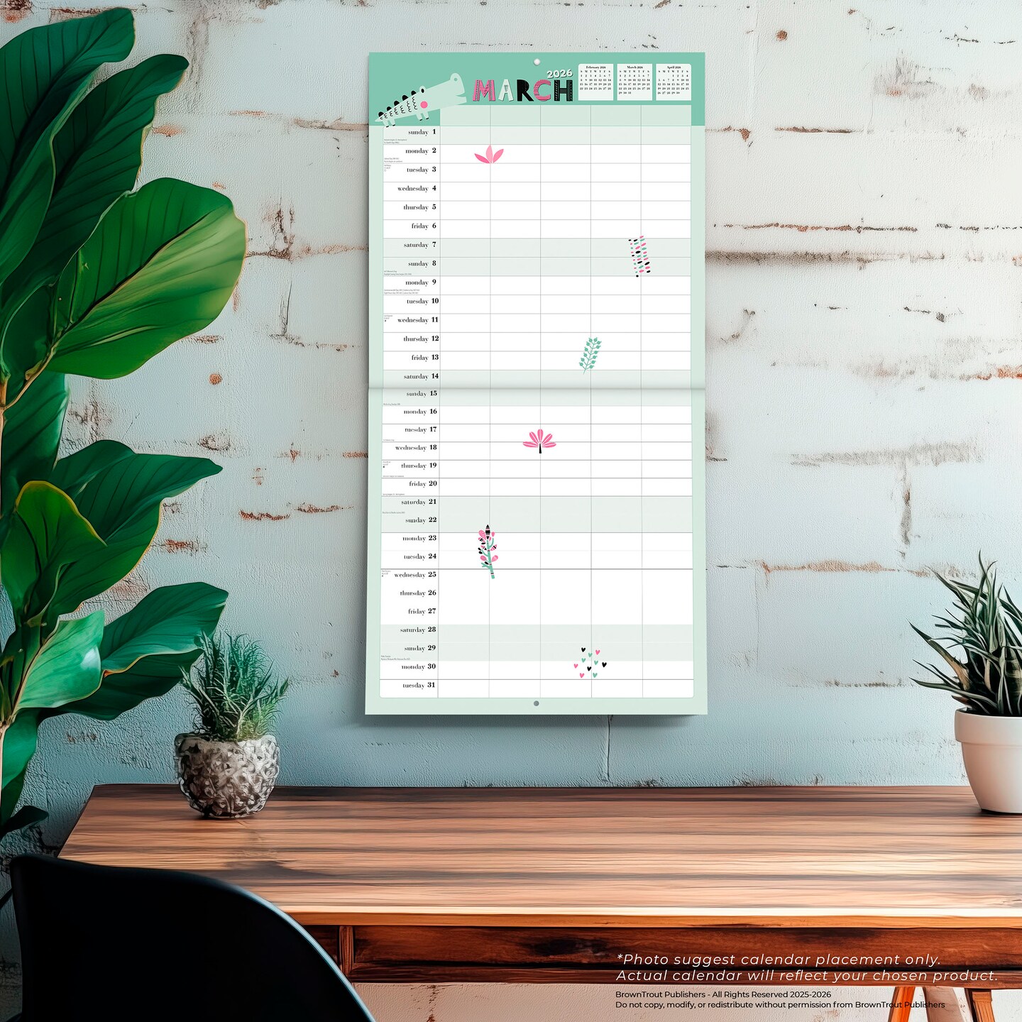 The Very Busy Family Organizer | 2026 12 x 24 Inch (Hanging) Monthly Square Wall Calendar | Matte Paper and Sticker Sheet | Plastic-Free