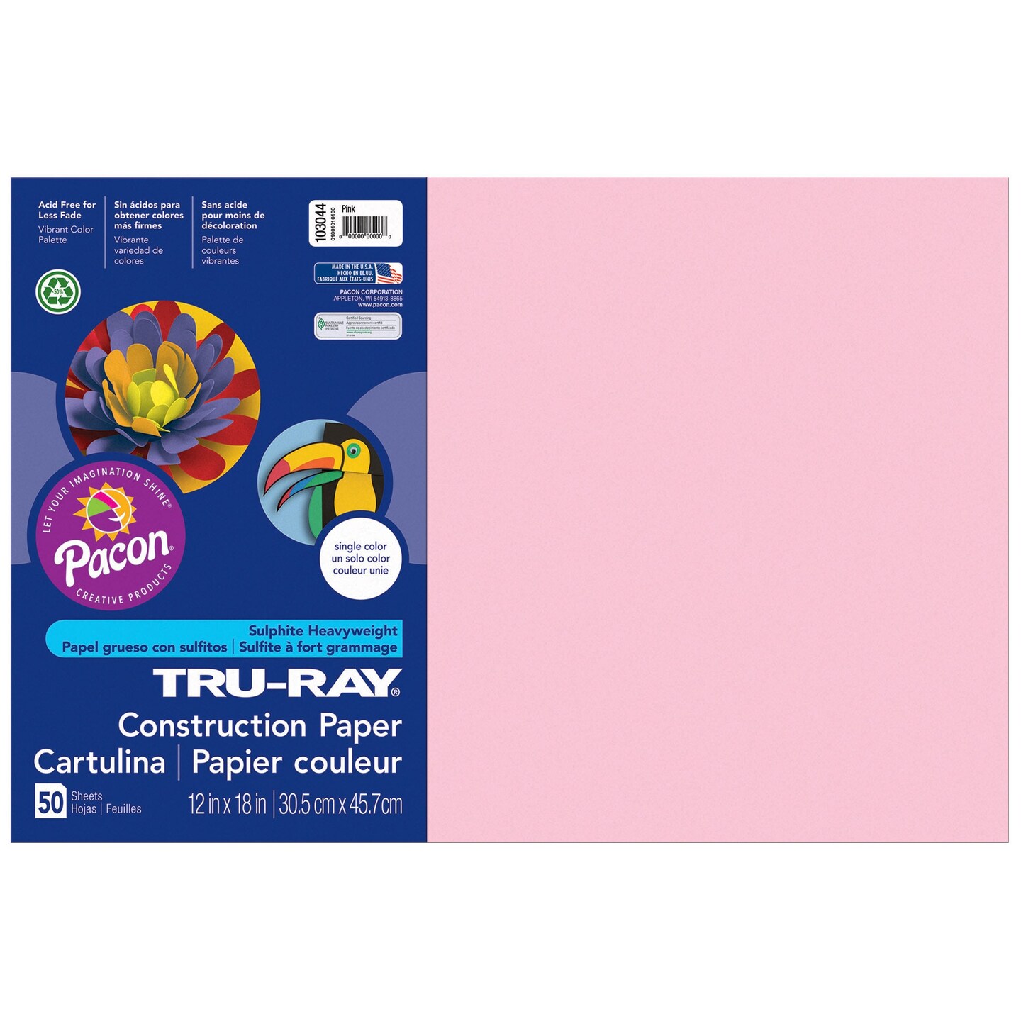 Construction Paper, Pink, 12&#x22; x 18&#x22;, 50 Sheets