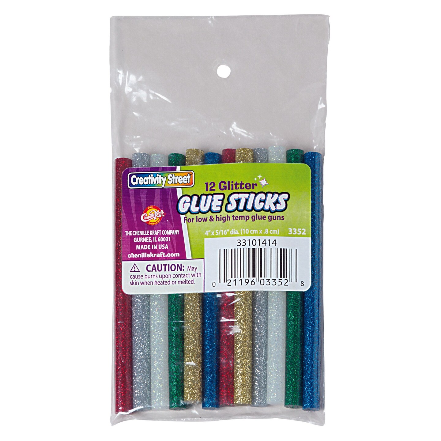 Hot Glue Sticks, 6 Assorted Glitter Colors, 4 x 0.31, 12 Pieces