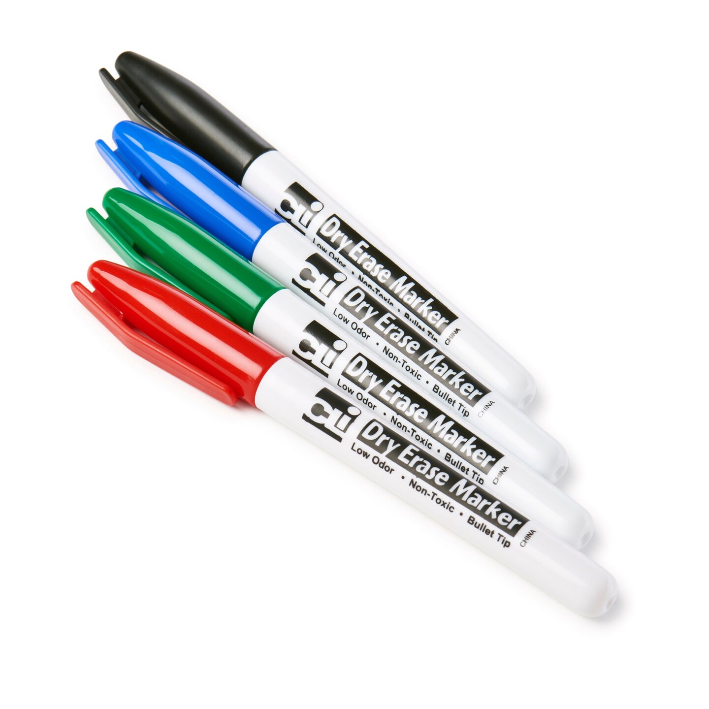 Dry Erase Markers, 4 Colors, Bullet Tip, Pack of 4