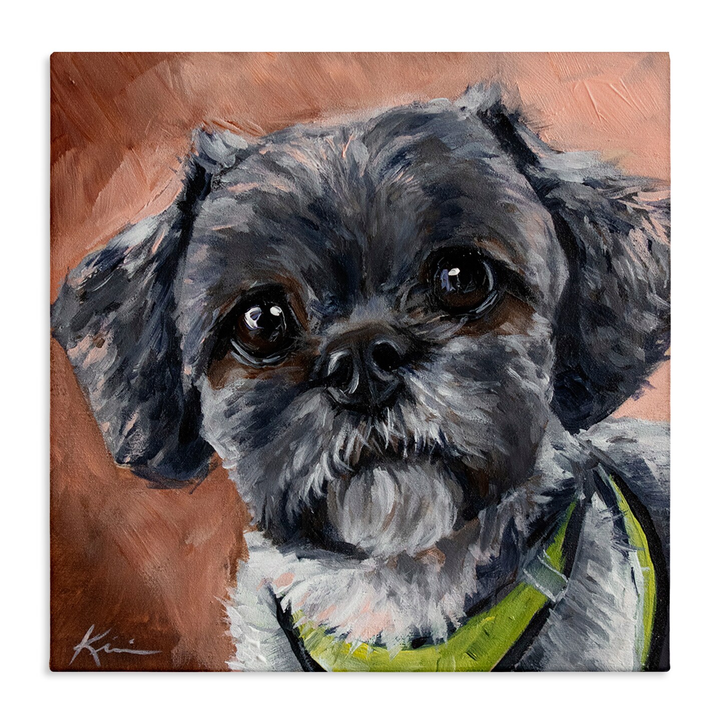 Stupell Industries Black Shih Tzu Dog Portrait Canvas Wall Art