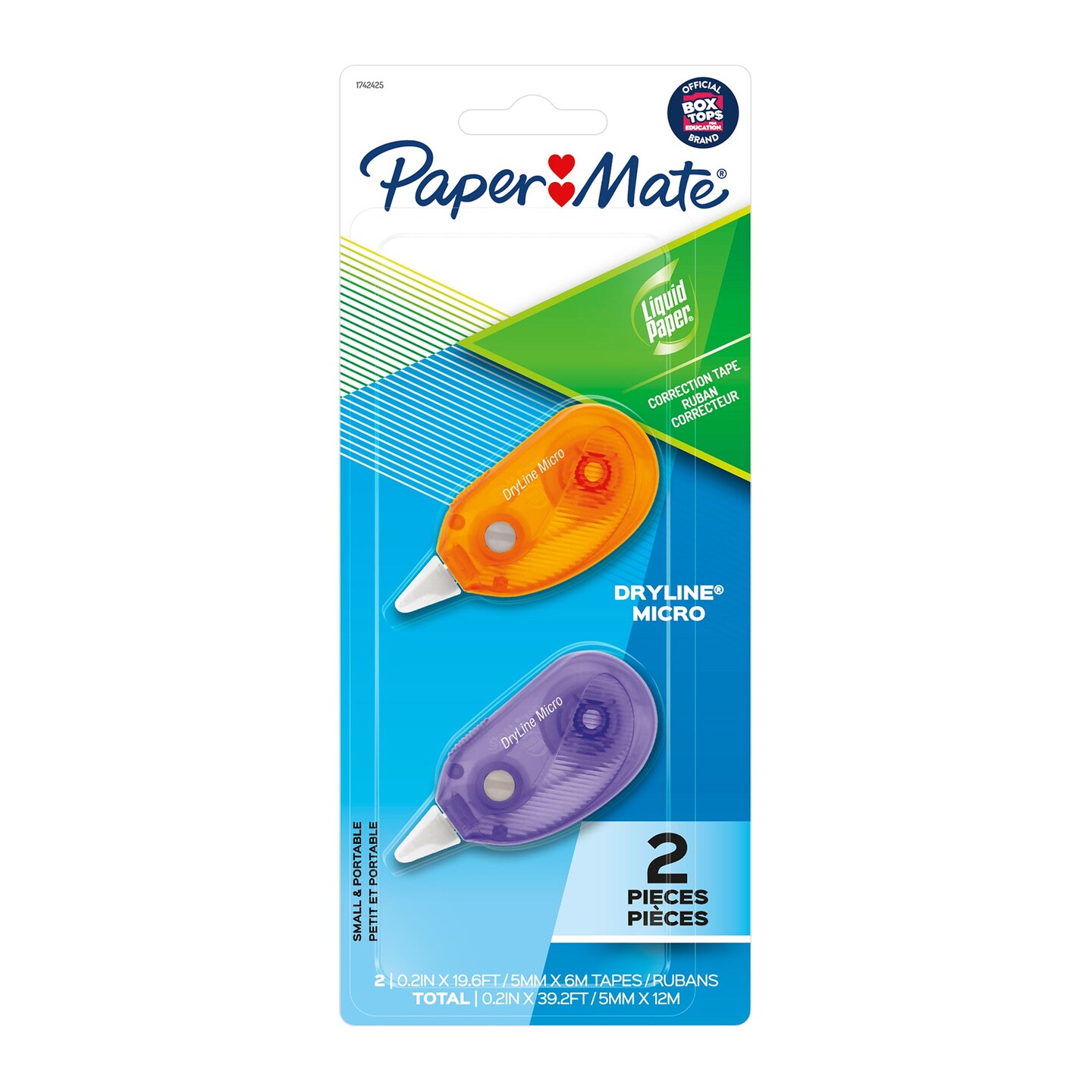 Liquid Paper DryLine Micro Correction Tape, Assorted Colors, 2 Count