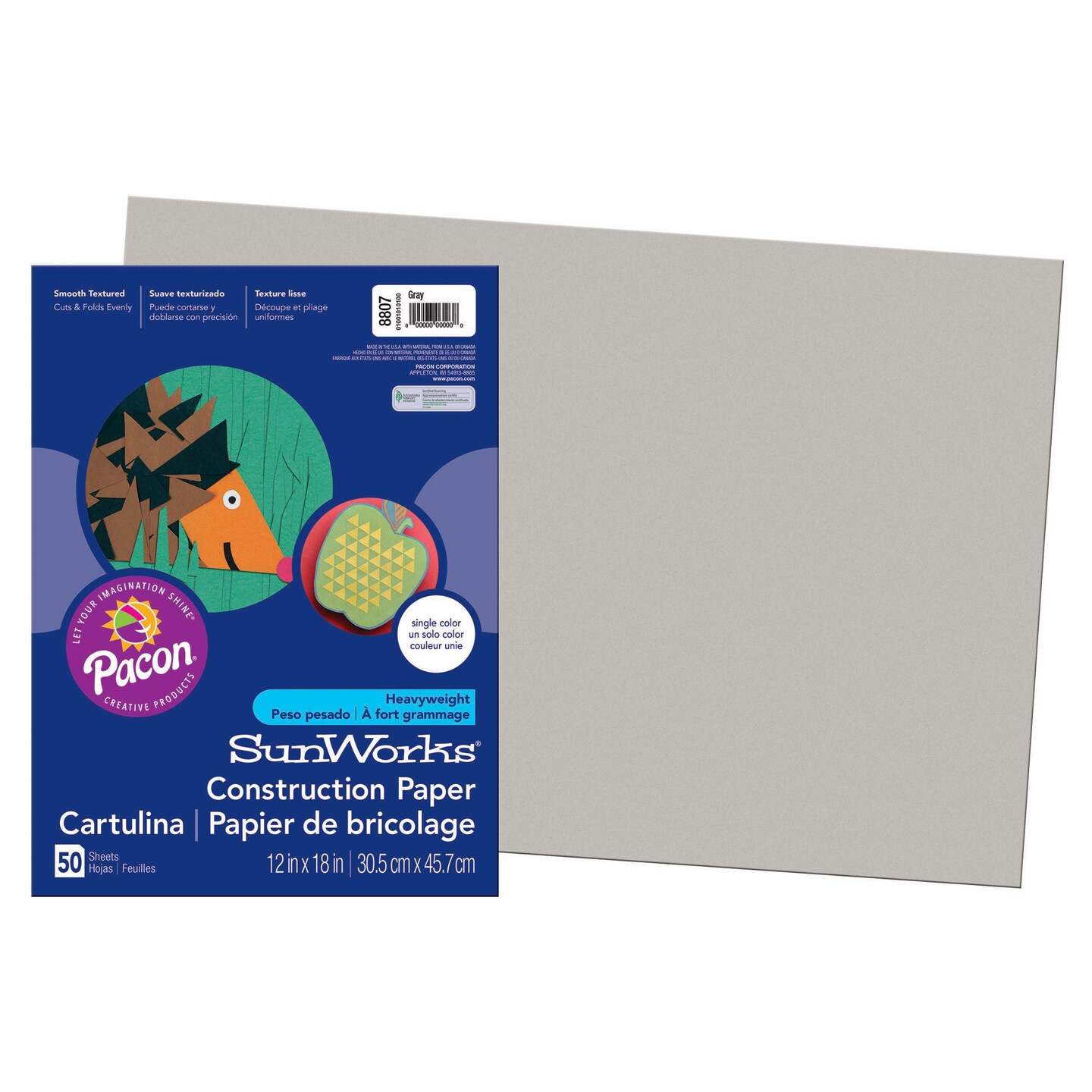 Construction Paper, Gray, 12&#x22; x 18&#x22;, 50 Sheets