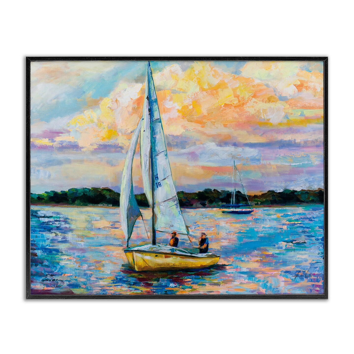 Stupell Industries Vivid Nautical Sailboat Landscape Black Framed Giclee Art