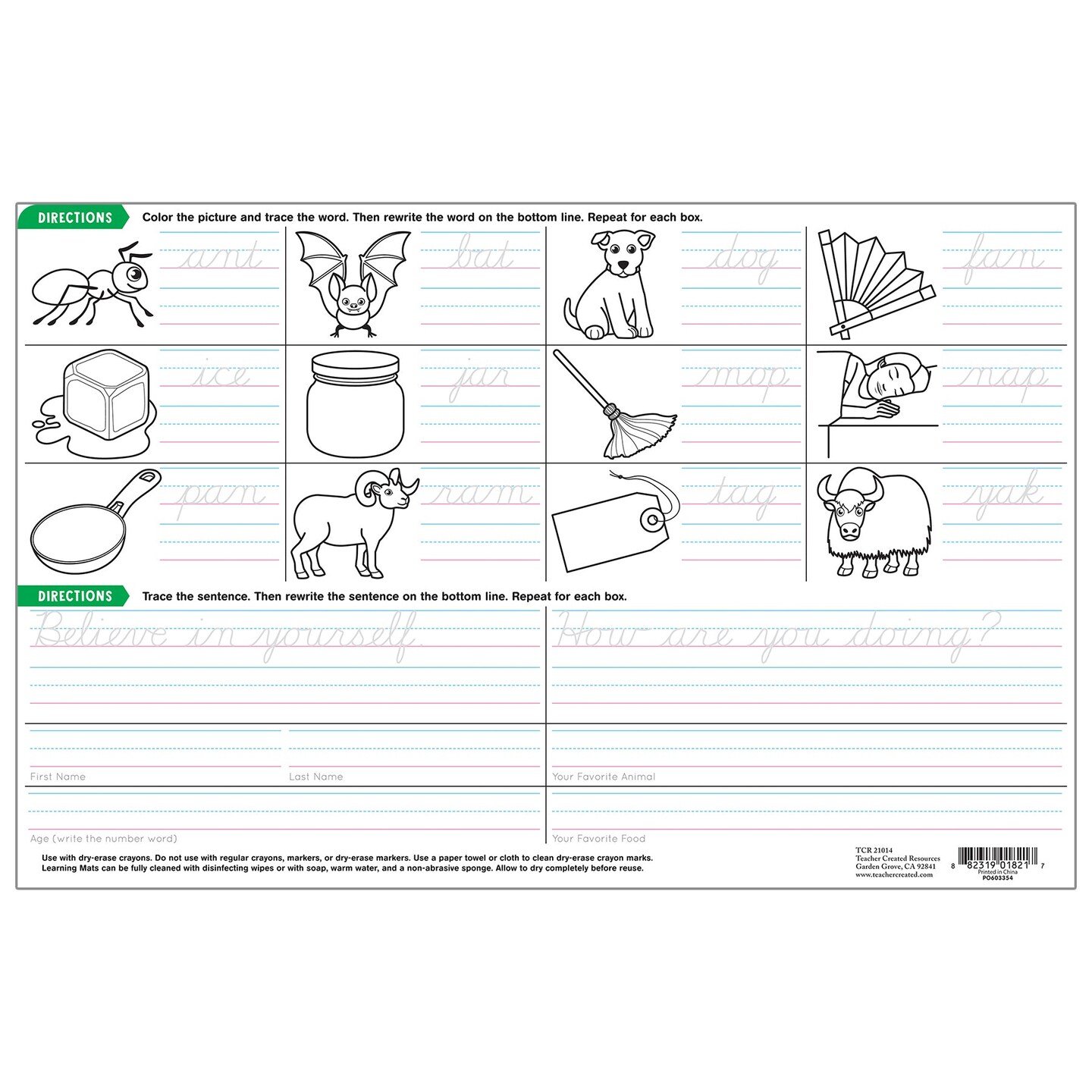 Cursive Writing Practice Learning Mat
