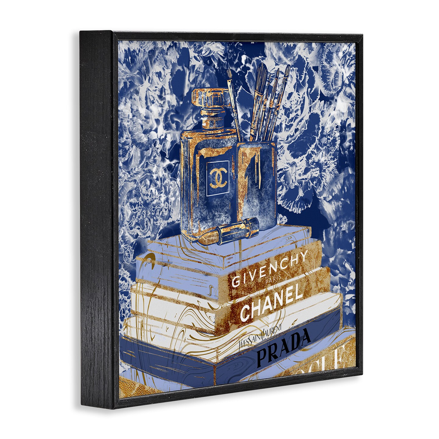 Stupell Industries Blue Fashion Book Pile Framed Giclee Art