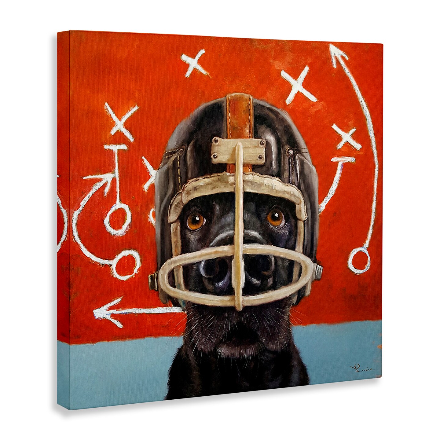 Stupell Industries Dog in Football Helmet Sports Plays Canvas Wall Art