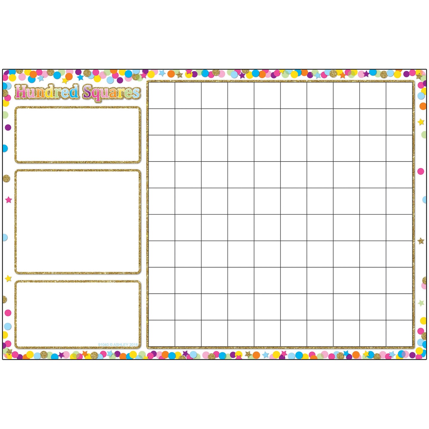 Smart Poly&#x2122; Chart, 13&#x22; x 19&#x22;, Confetti Hundred Squares