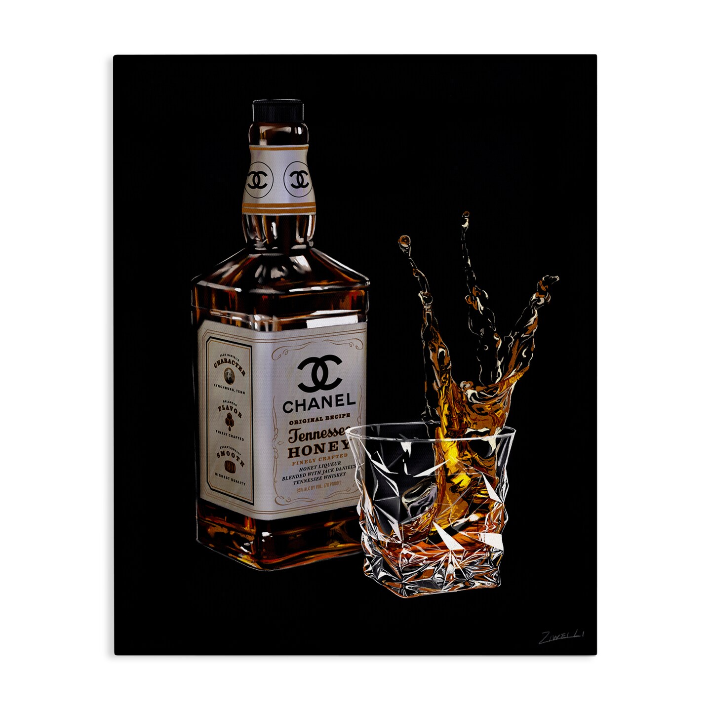 Stupell Industries Splashing Liqueur Glam Whiskey Bottle Canvas Wall Art