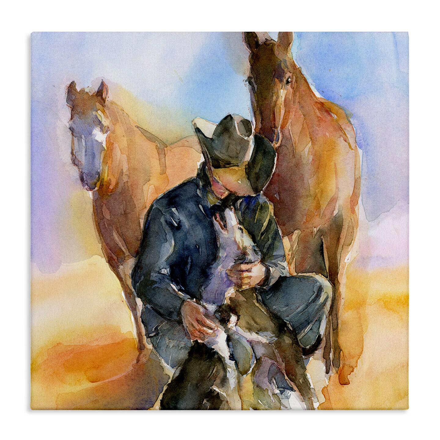 Stupell Industries Cowboy &#x26; Animals Watercolor Canvas Wall Art
